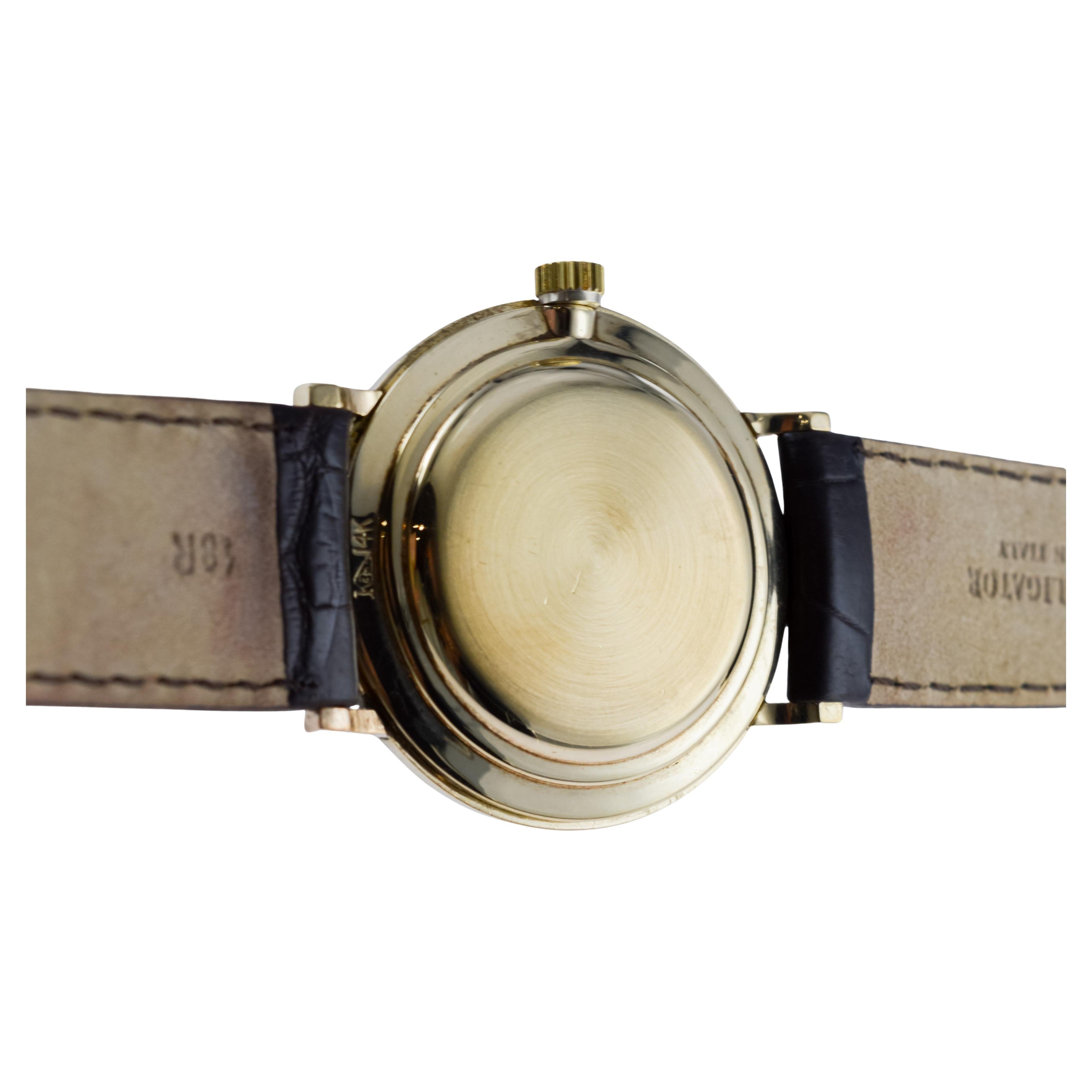 Longines 14Kt Solid Gold Mid-Century Watch circa 1960's Very Rare Model For Sale 7