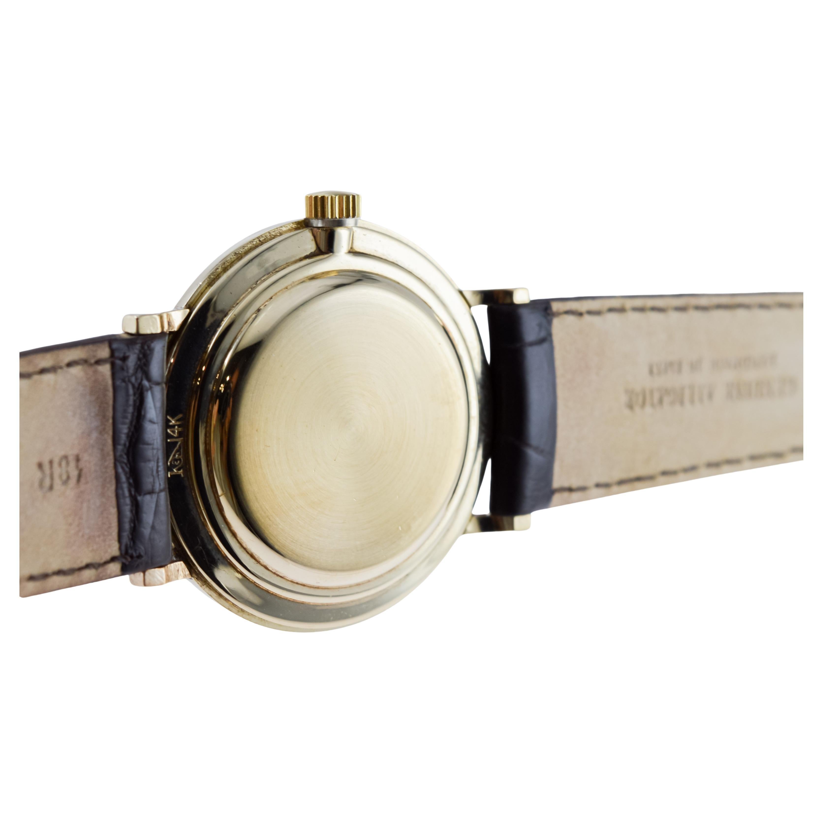 Longines 14Kt Solid Gold Mid-Century Watch circa 1960's Very Rare Model For Sale 8