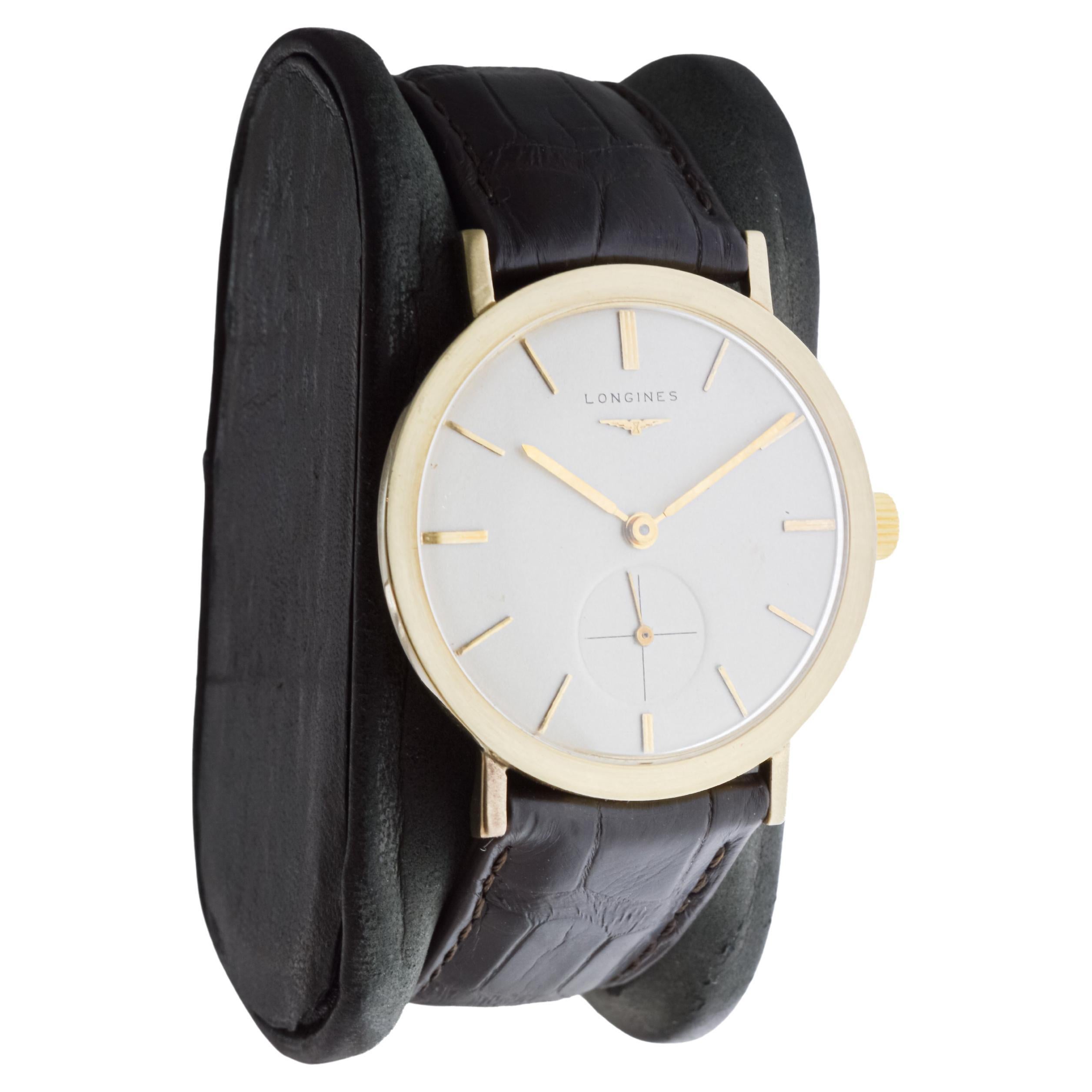 Modernist Longines 14Kt Solid Gold Mid-Century Watch circa 1960's Very Rare Model For Sale
