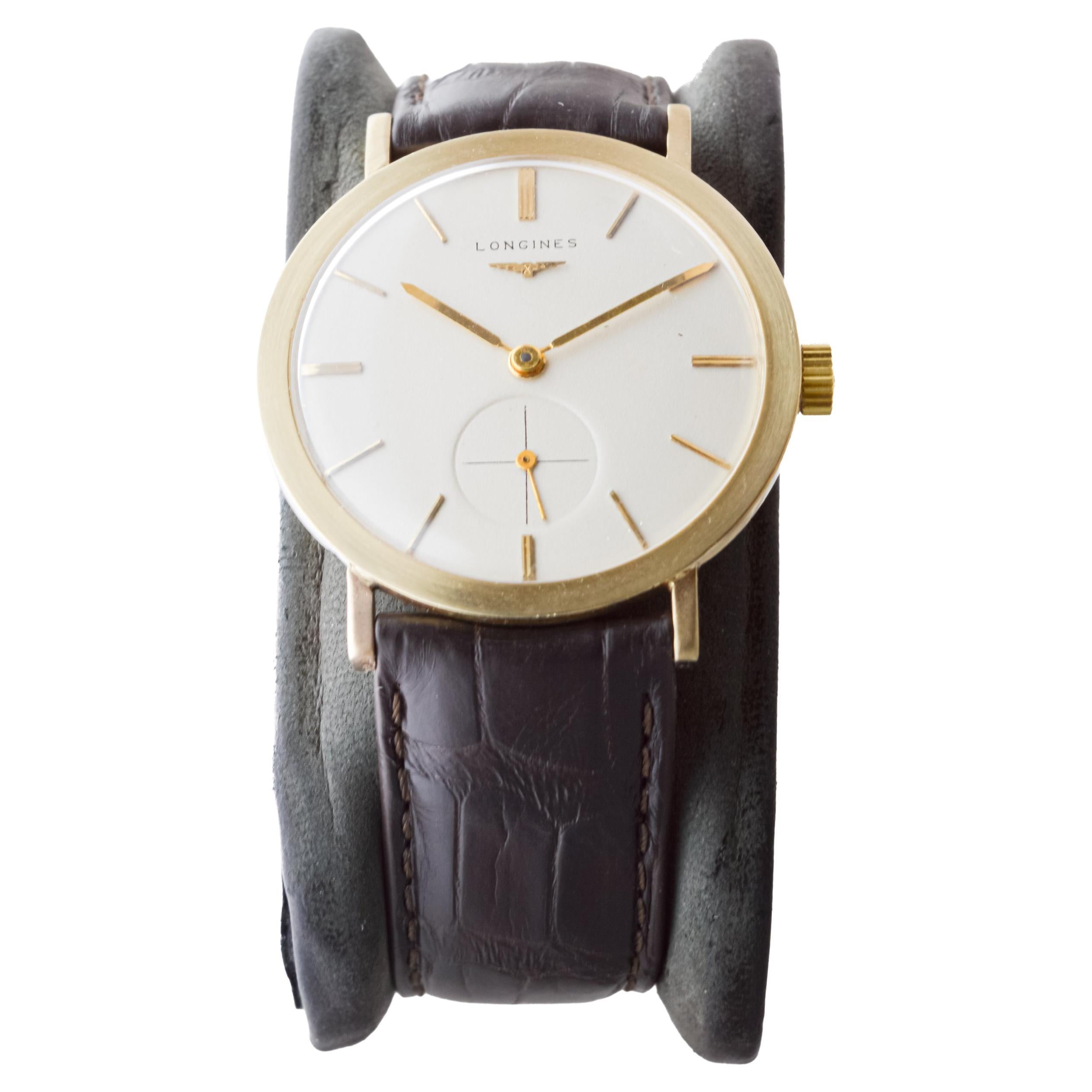 Women's or Men's Longines 14Kt Solid Gold Mid-Century Watch circa 1960's Very Rare Model For Sale