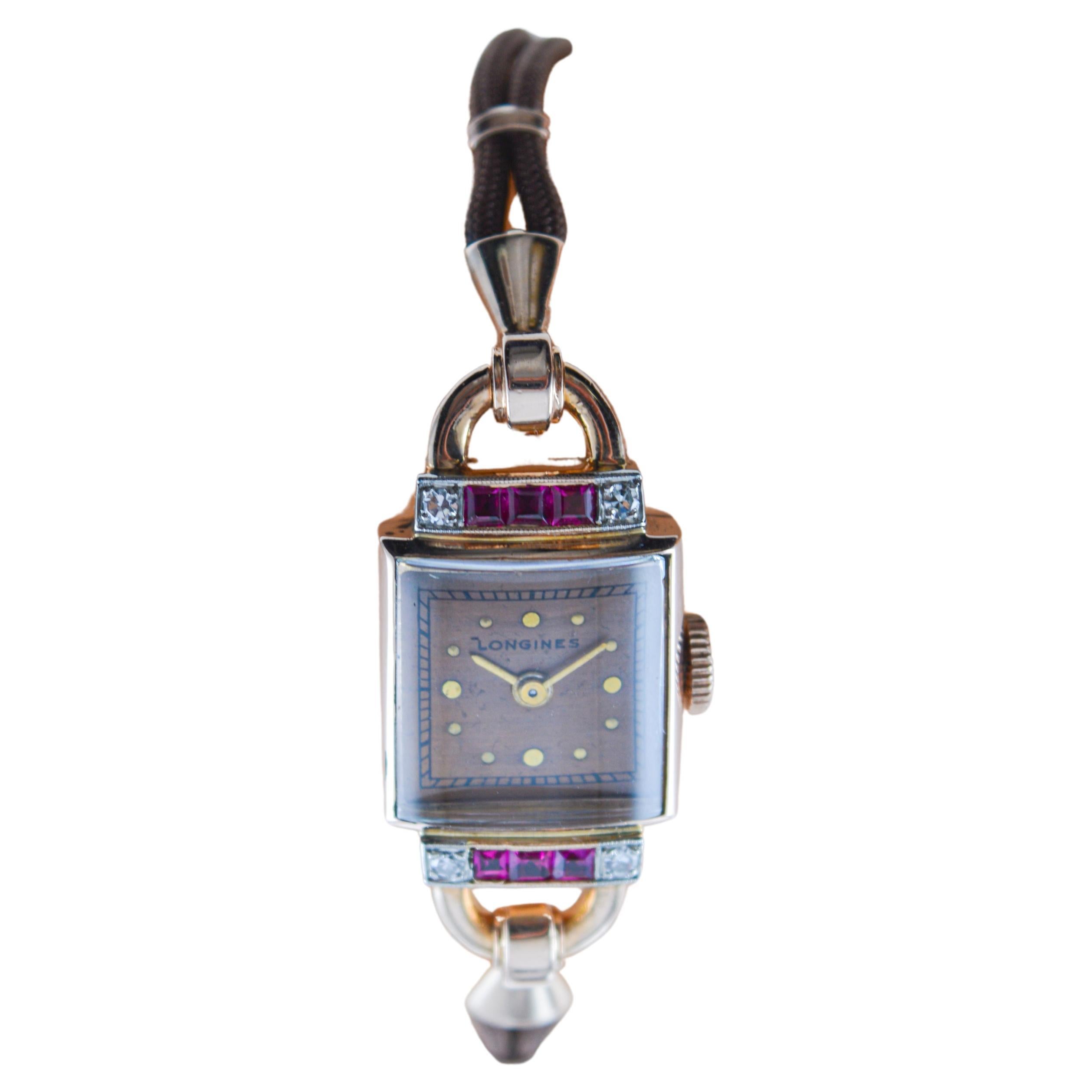 Longines 14Kt massive Roségold Art Deco Damenuhr mit echten Diamanten 1940er Jahre im Angebot 7