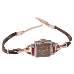 Longines 14Kt Solid Rose Gold Art Deco Ladies Watch with Genuine Diamonds 1940s