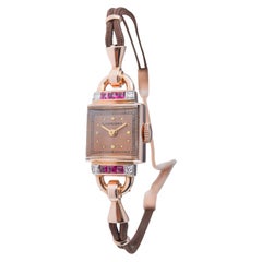 Longines 14Kt Solid Rose Gold Art Deco Ladies Watch with Genuine Diamonds 1940s