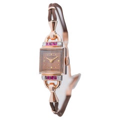 Longines 14Kt massive Roségold Art Deco Damenuhr mit echten Diamanten 1940er Jahre