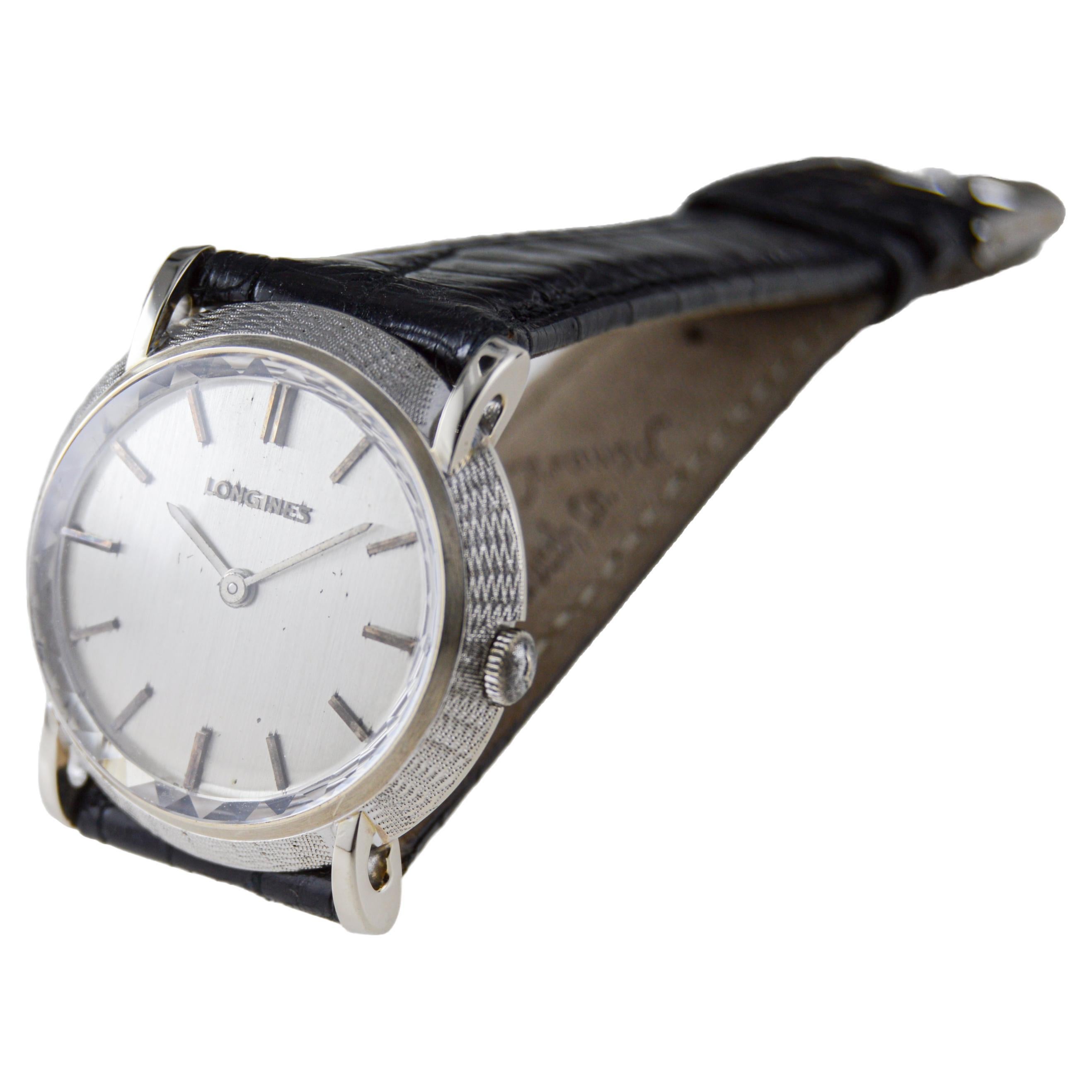 Longines 14kt. Solid White Gold Original Multifaceted Crystal Dress Watch For Sale 1