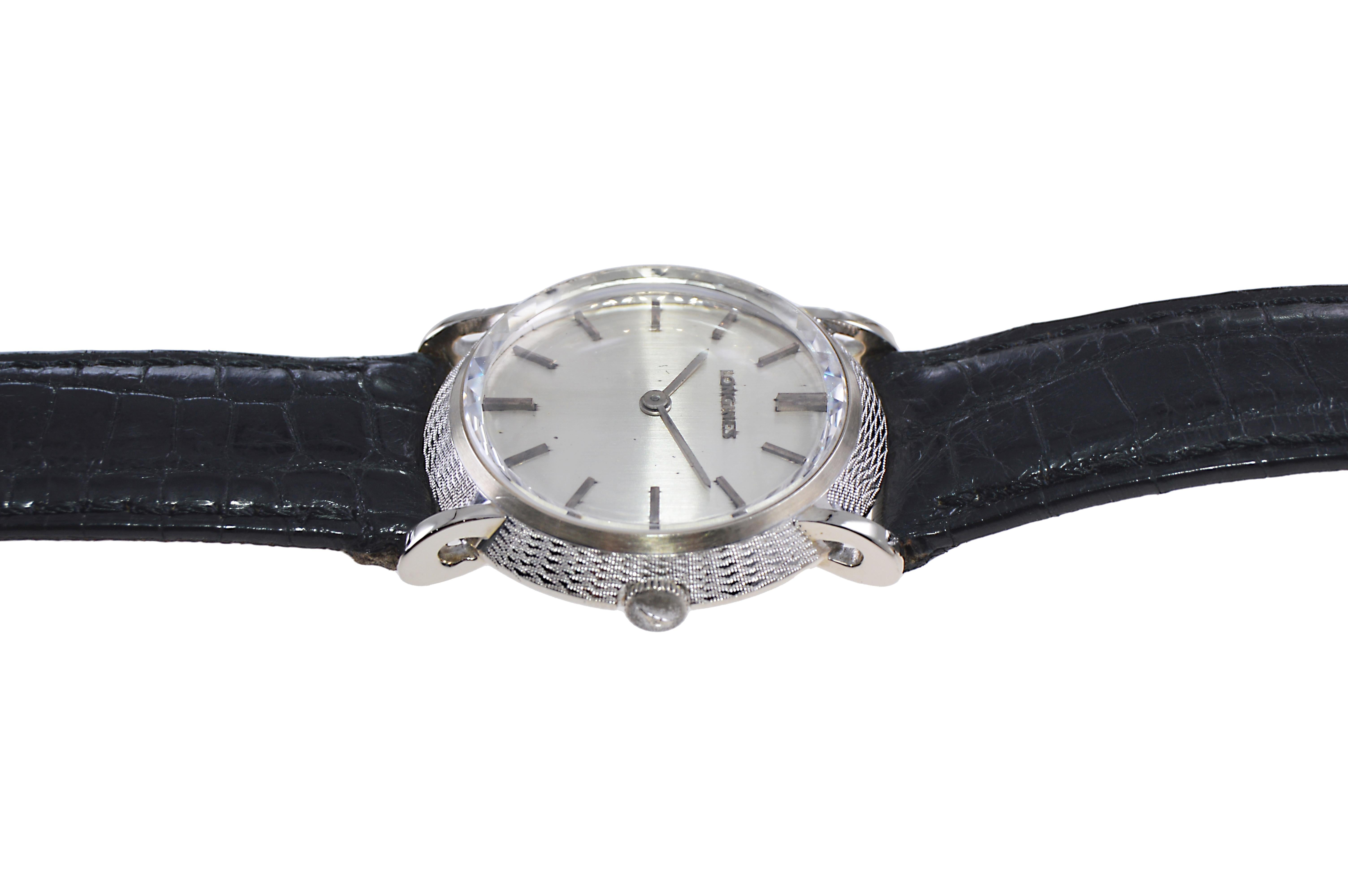 Longines 14kt. Solid White Gold Original Multifaceted Crystal Dress Watch In Excellent Condition For Sale In Long Beach, CA