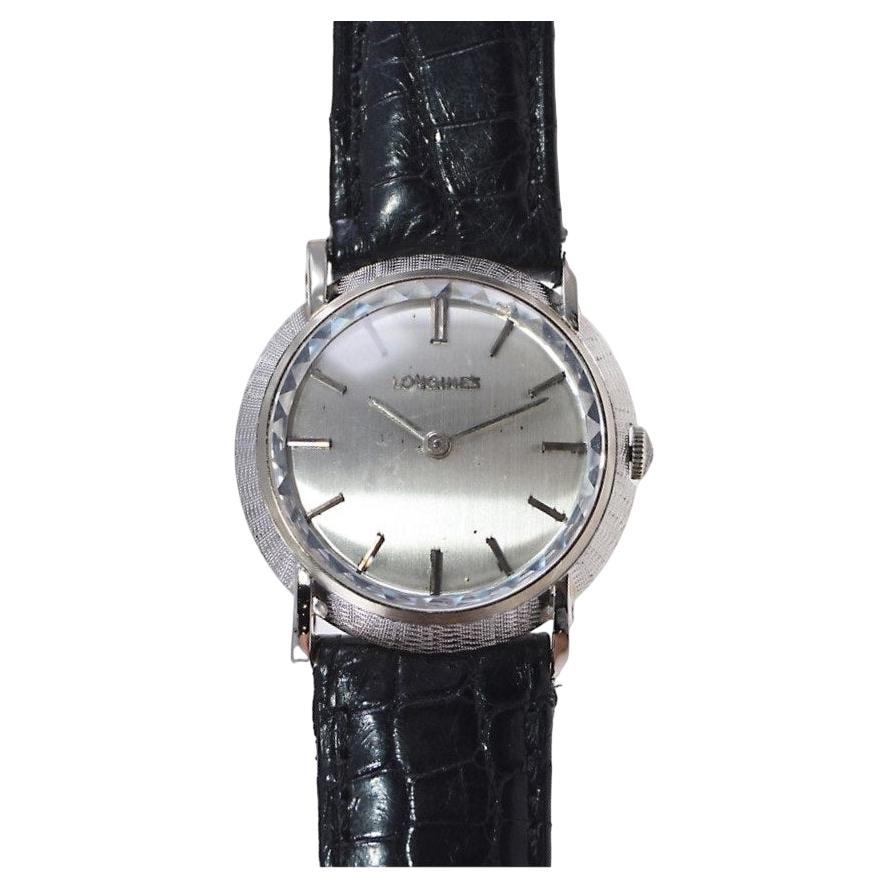 Longines 14kt. Solid White Gold Original Multifaceted Crystal Dress Watch For Sale 2