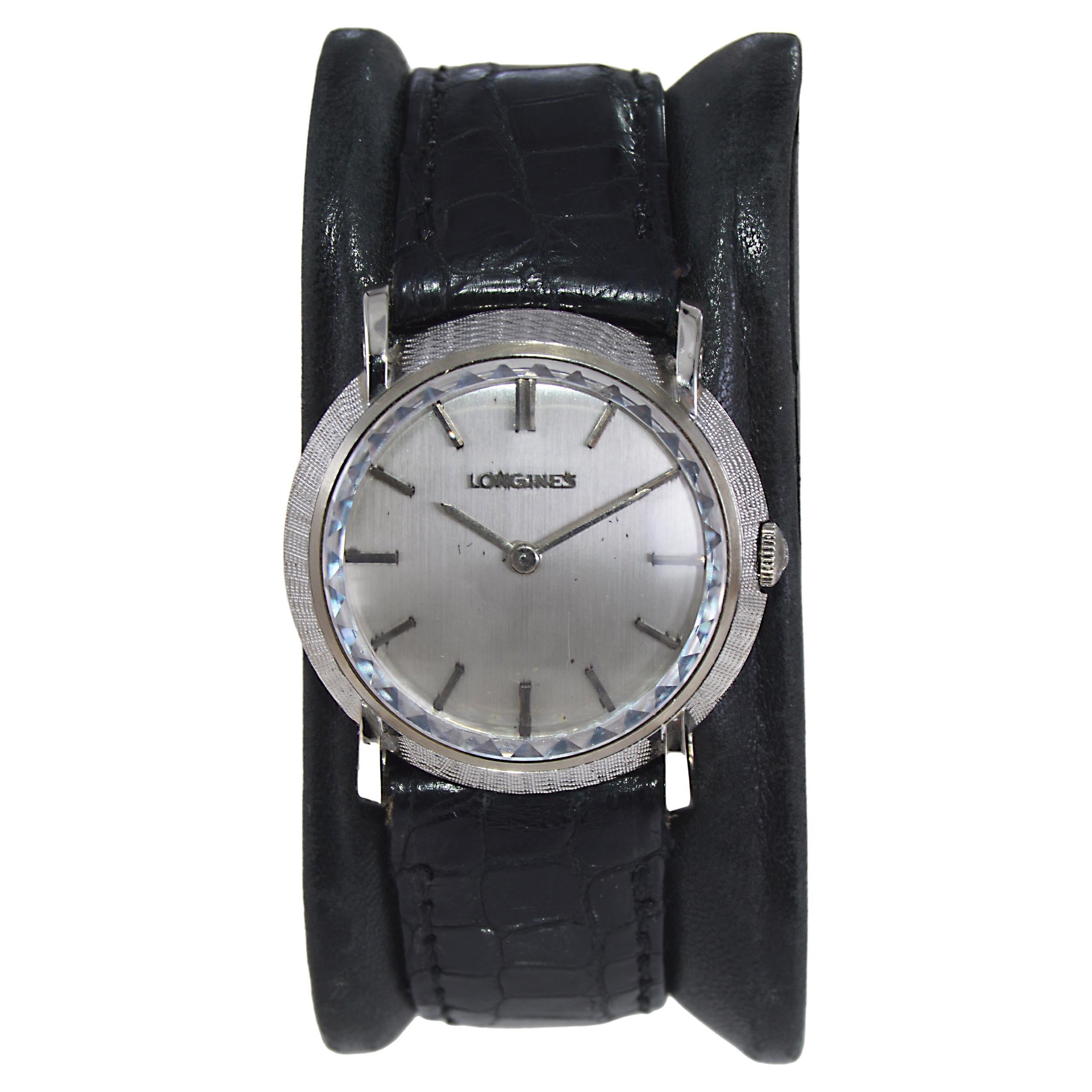 Longines 14kt. Solid White Gold Original Multifaceted Crystal Dress Watch For Sale