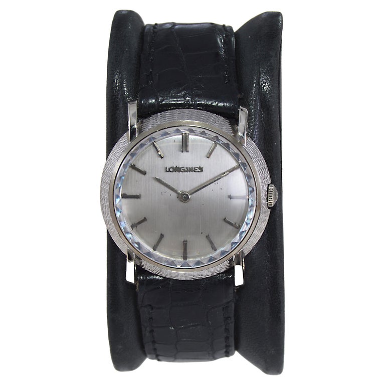 Longines 14kt. Solid White Gold Original Multifaceted Crystal Dress Watch  For Sale at 1stDibs