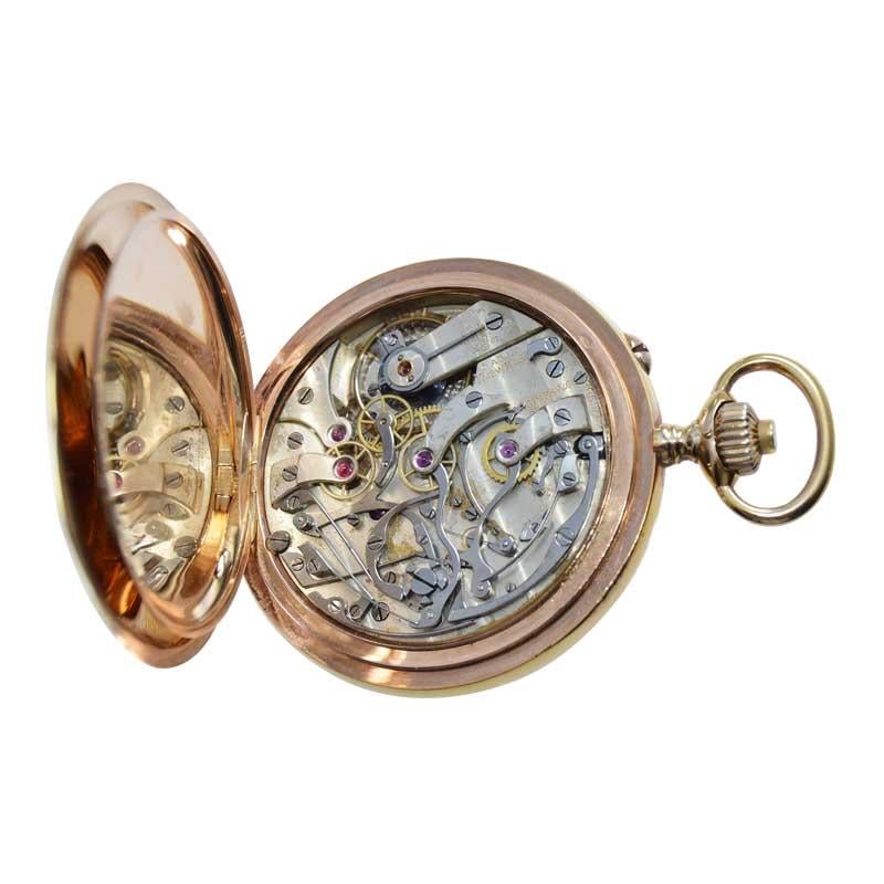 Longines 14kt Yellow Gold Open Face Chronograph Pocket Watch from 1920's For Sale 3