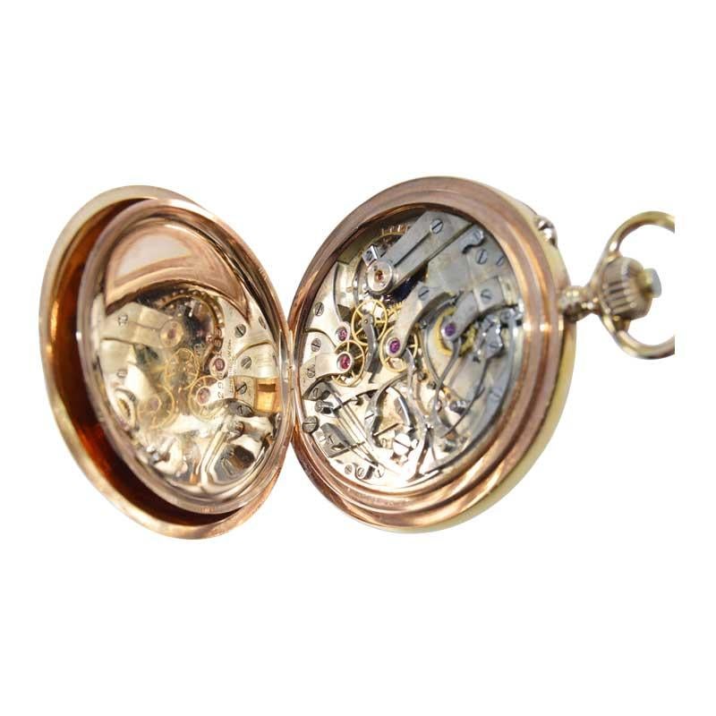 Longines 14kt Yellow Gold Open Face Chronograph Pocket Watch from 1920's For Sale 4