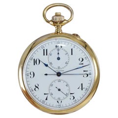 Longines 14kt Yellow Gold Open Face Chronograph Pocket Watch from 1920's