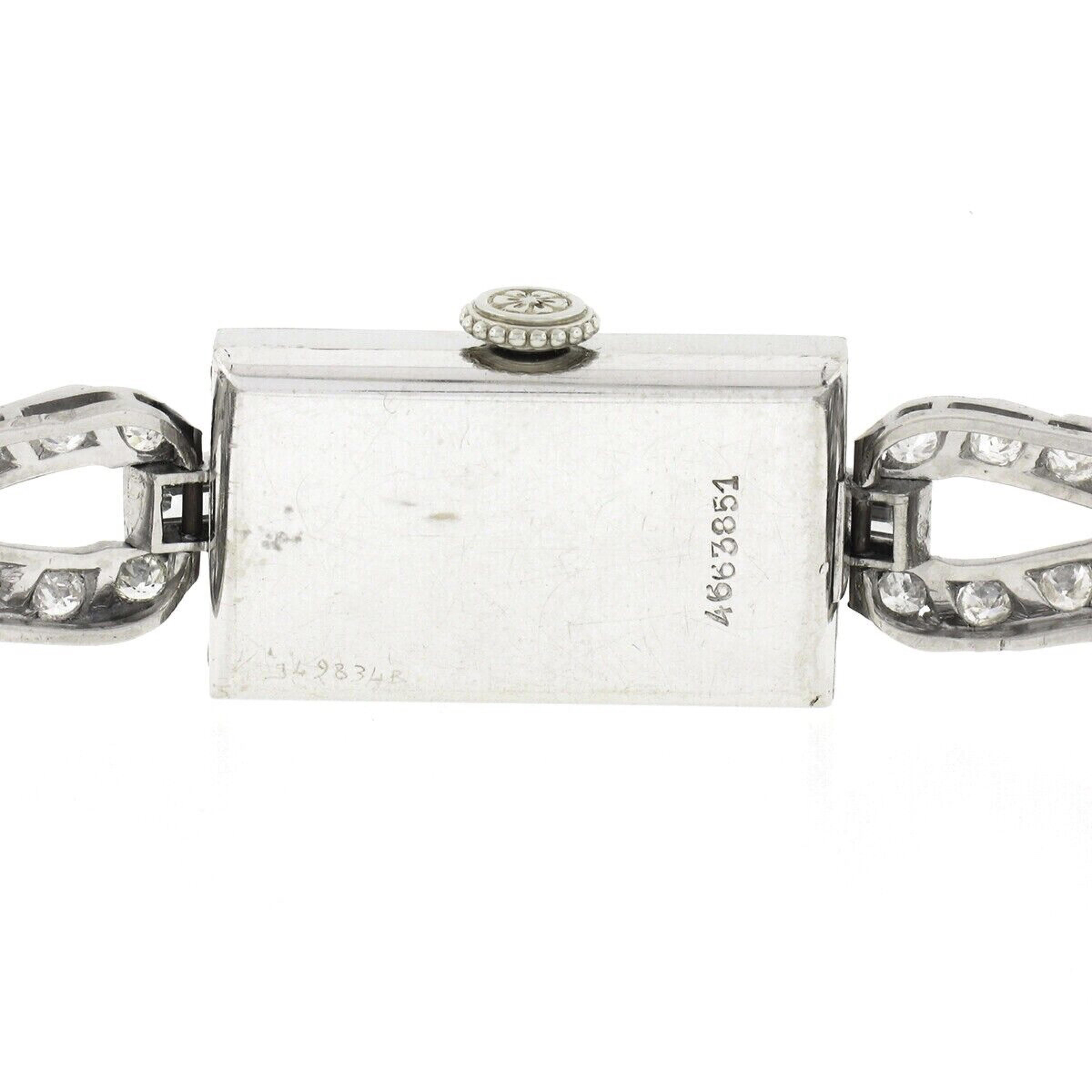Art Deco Longines 18k White Gold 5.05ctw Diamond Ladies' Fancy Dress Bracelet Watch 745 For Sale