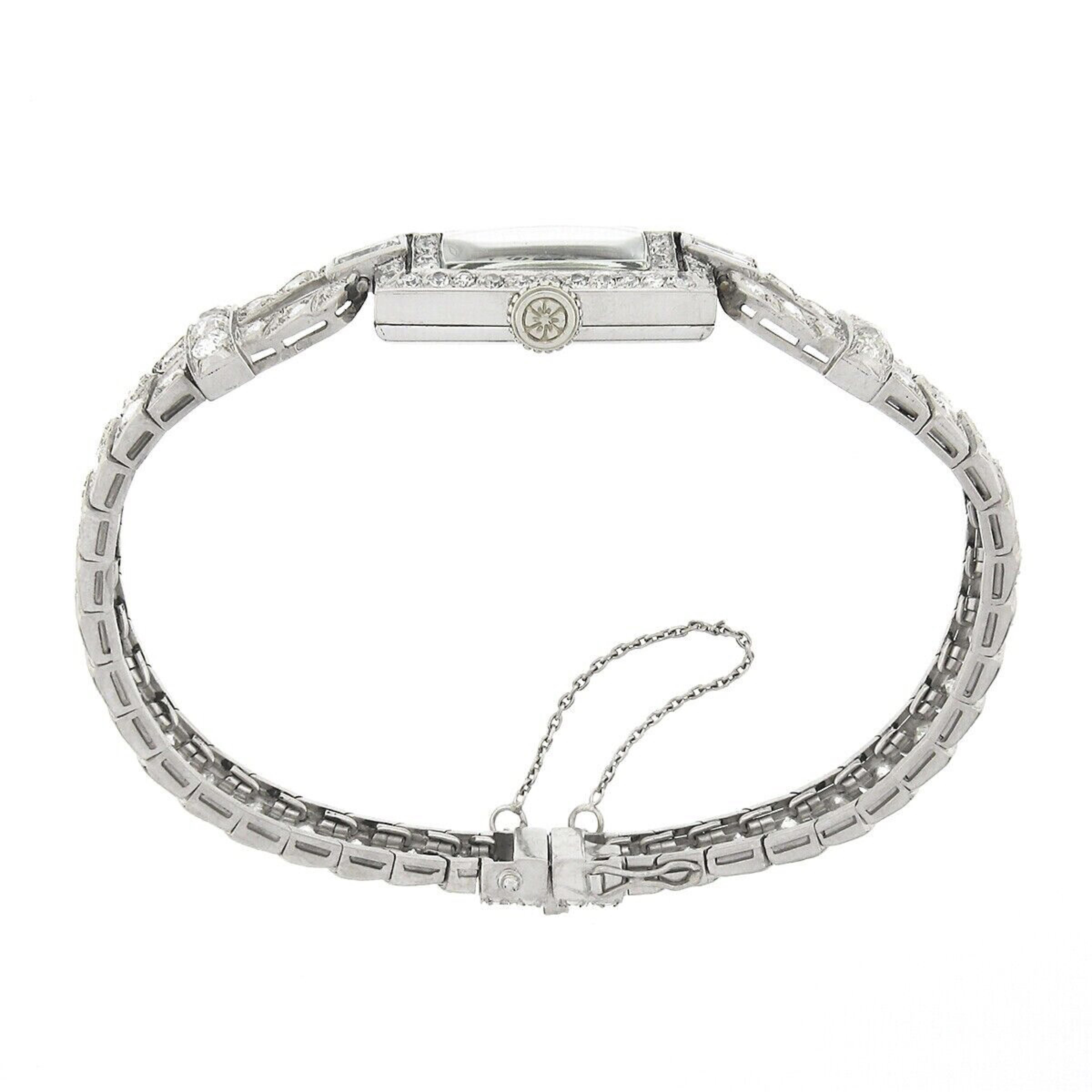 Old European Cut Longines 18k White Gold 5.05ctw Diamond Ladies' Fancy Dress Bracelet Watch 745 For Sale