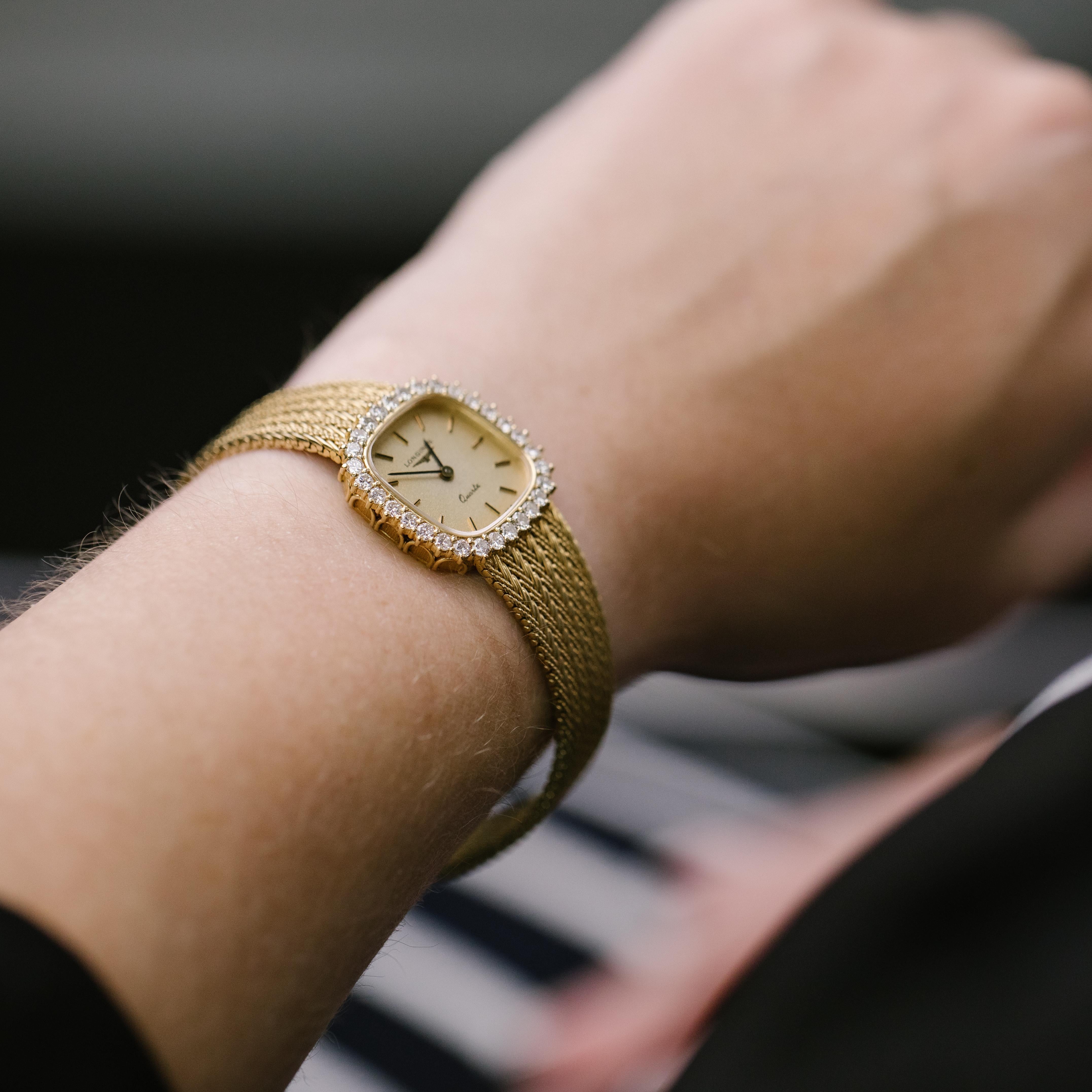 Contemporary Longines 18k Yellow Gold Diamond Set Watch Circa 1988 For Sale