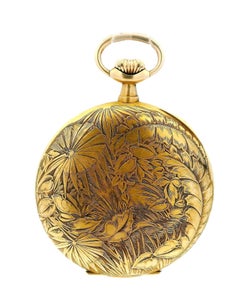 Longines 18K Yellow Gold Finely Engraved Jungle & Raised Lion Pocket-Watch