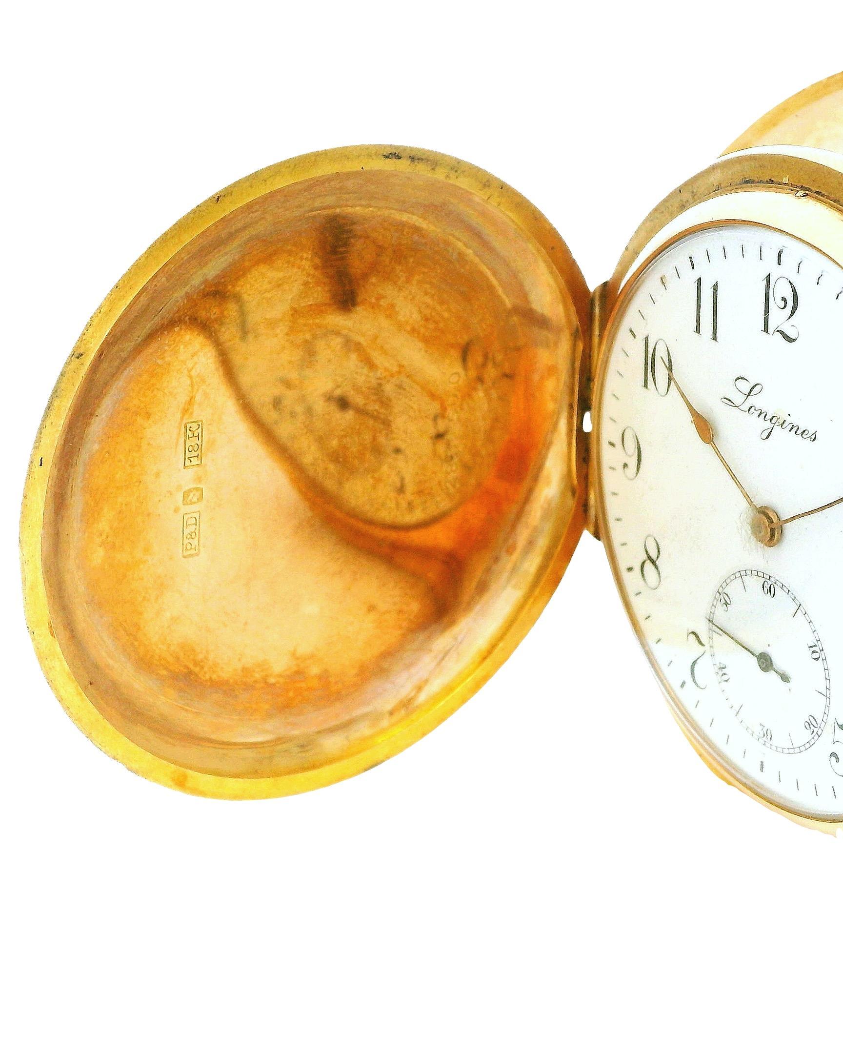 Longines 18K Yellow Gold Finely Engraved Jungle & Raised Lion Pocket-Watch For Sale 1