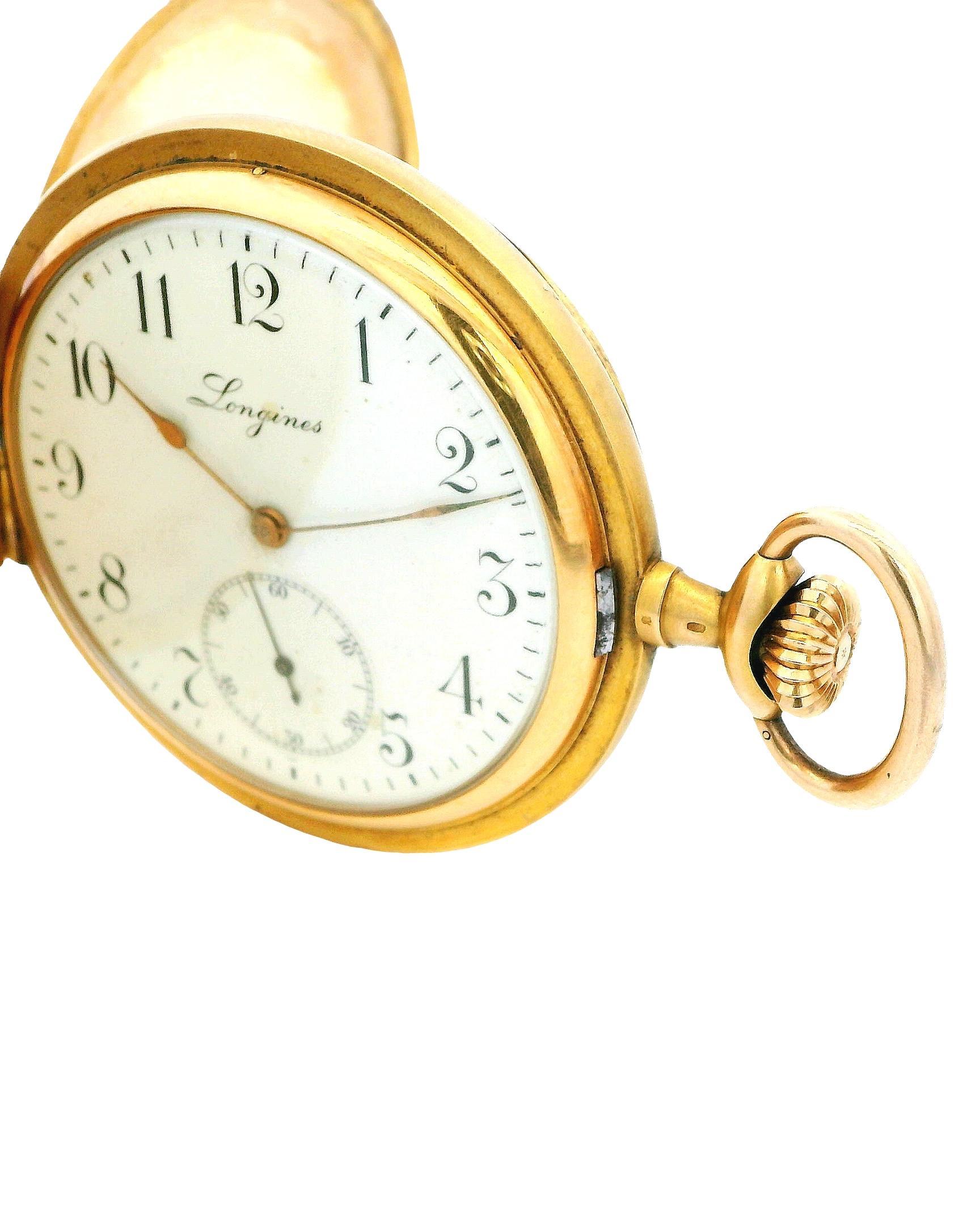 Longines 18K Yellow Gold Finely Engraved Jungle & Raised Lion Pocket-Watch For Sale 2