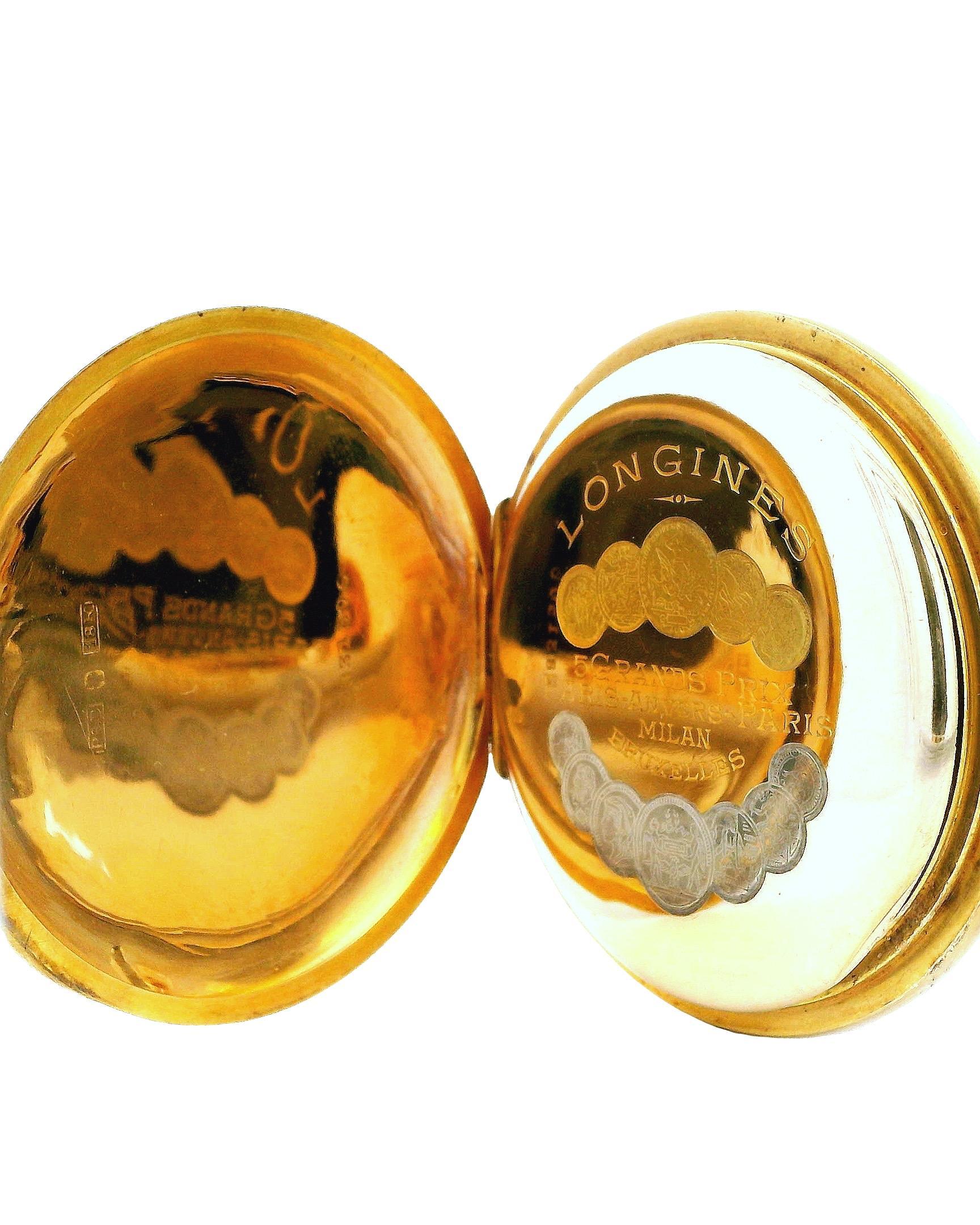 Longines 18K Yellow Gold Finely Engraved Jungle & Raised Lion Pocket-Watch For Sale 3