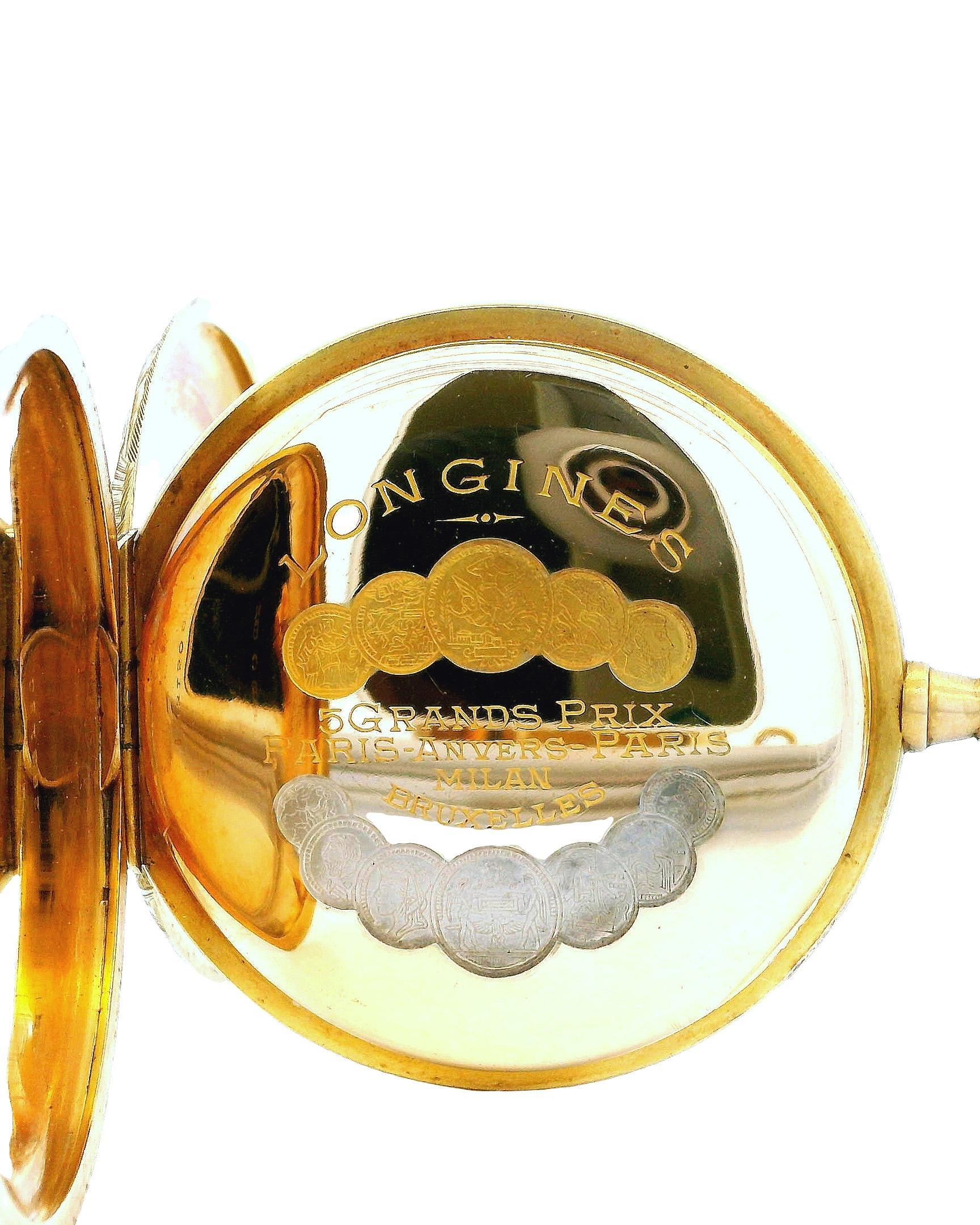 Longines 18K Yellow Gold Finely Engraved Jungle & Raised Lion Pocket-Watch For Sale 4