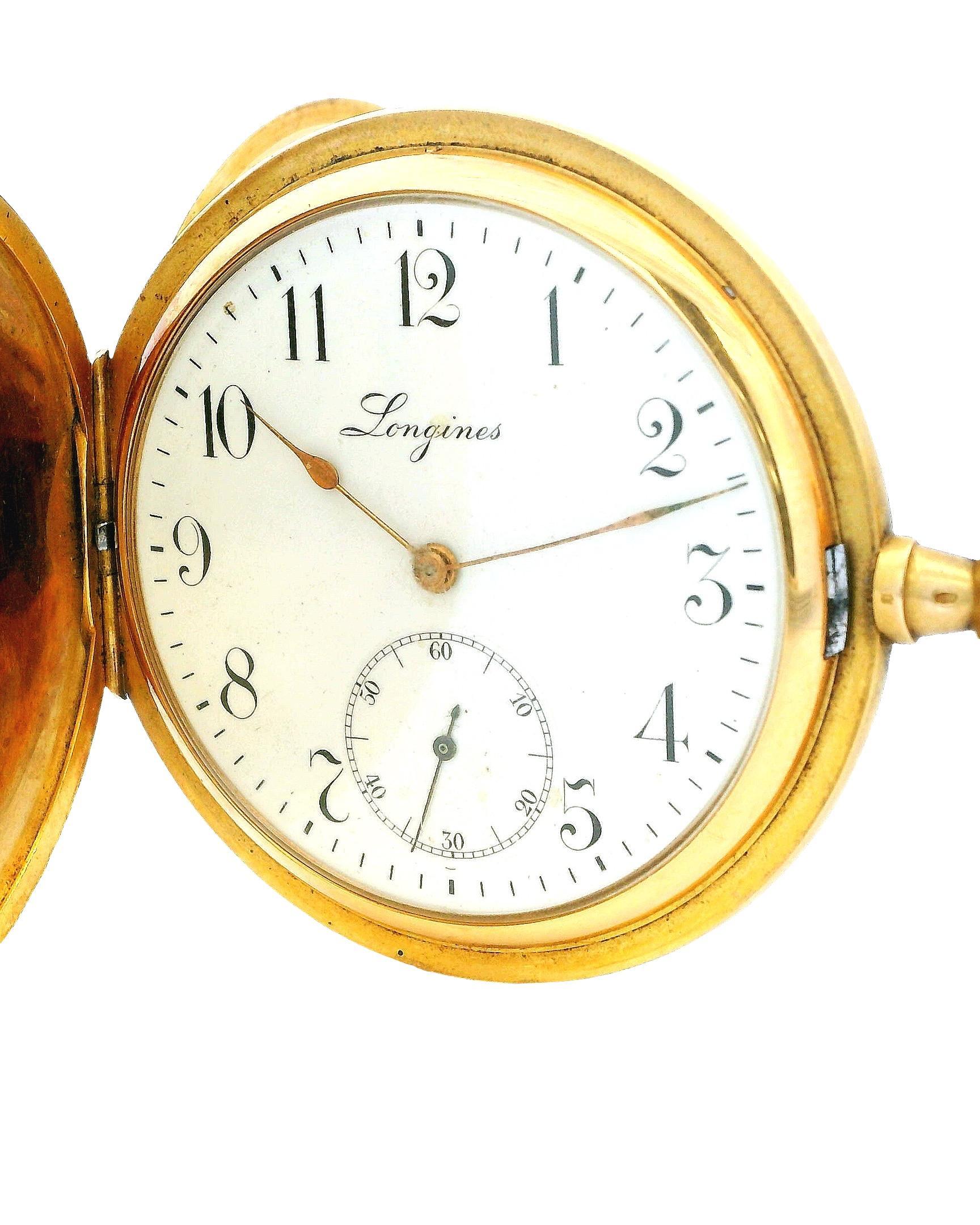Longines 18K Yellow Gold Finely Engraved Jungle & Raised Lion Pocket-Watch For Sale 5