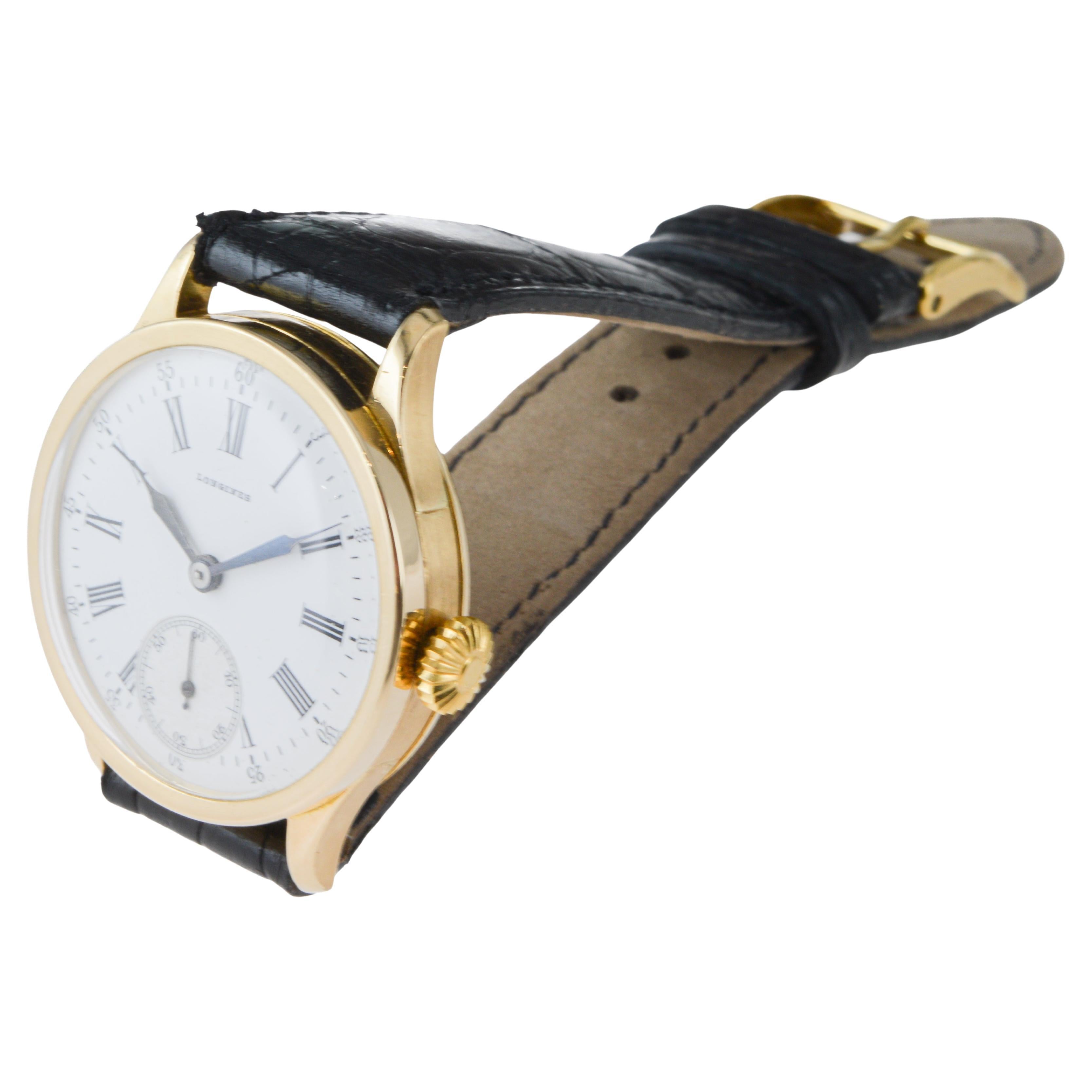 Longines 18Kt Solid Gold Art Deco Watch with Original Kiln Fired Dial from 1910 8