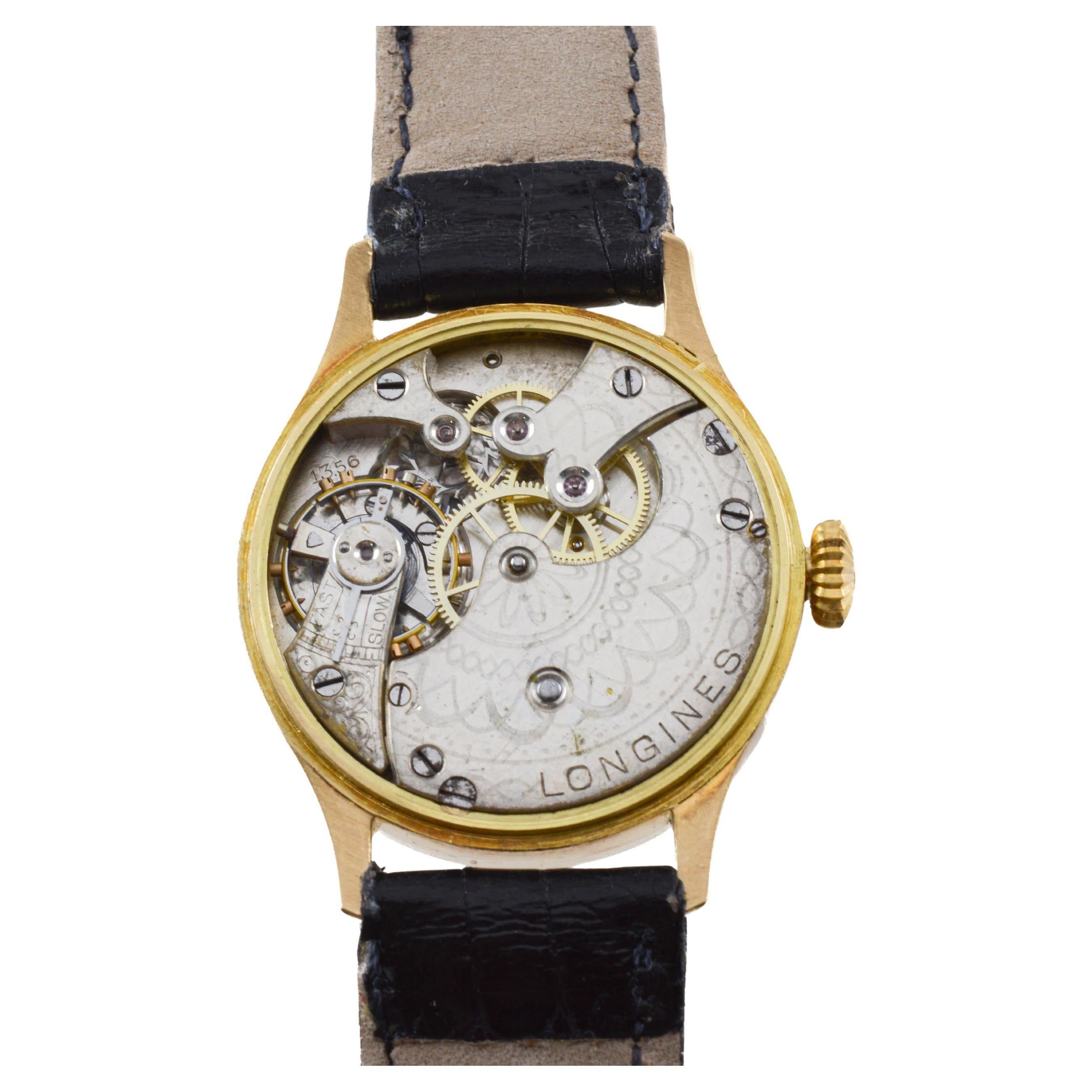 Longines 18Kt Solid Gold Art Deco Watch with Original Kiln Fired Dial from 1910 13