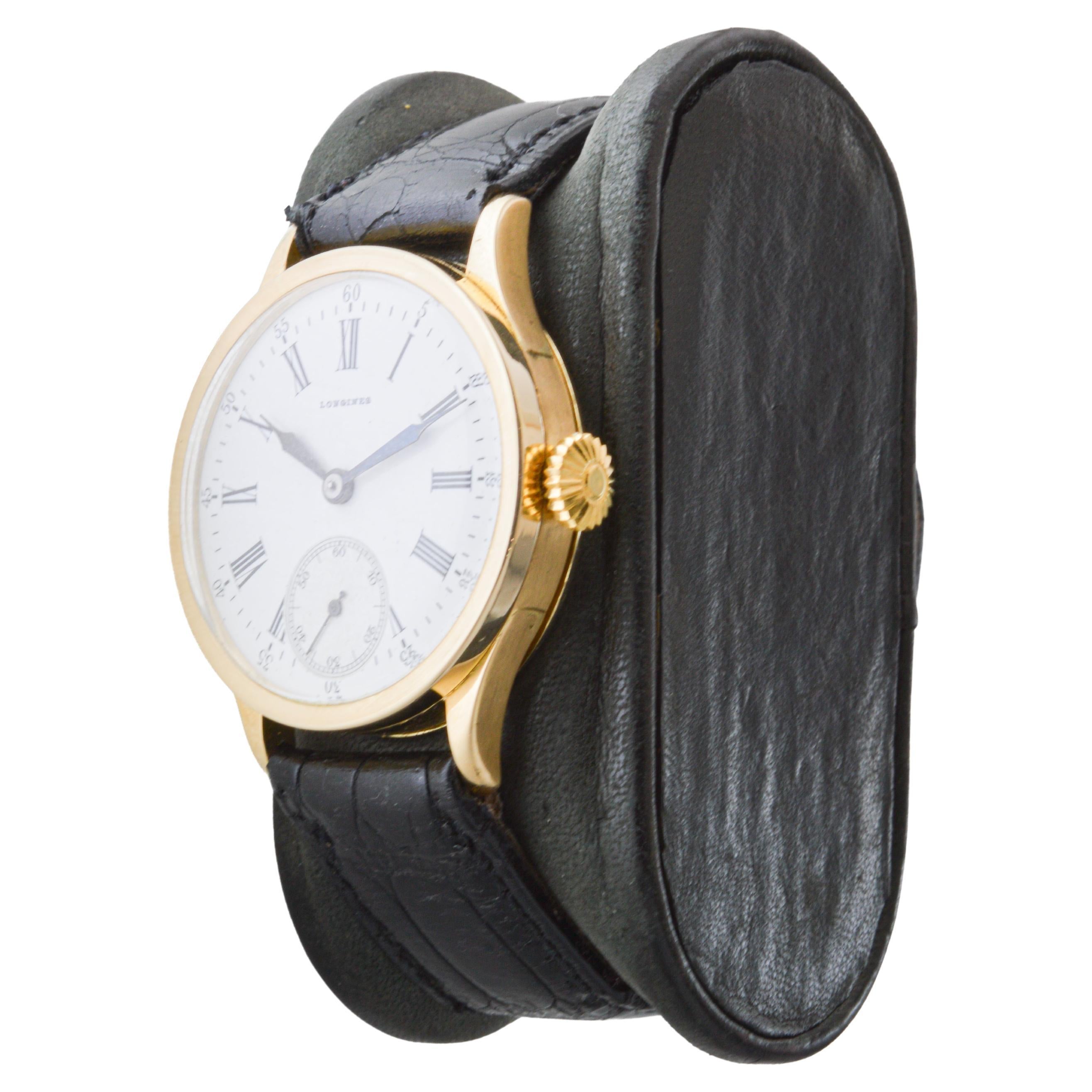 Longines 18Kt Solid Gold Art Deco Watch with Original Kiln Fired Dial from 1910 3
