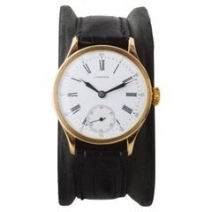 Longines 18 Karat massives Gold Art-Déco-Uhr mit original Kiln-Feuer Zifferblatt aus 1910