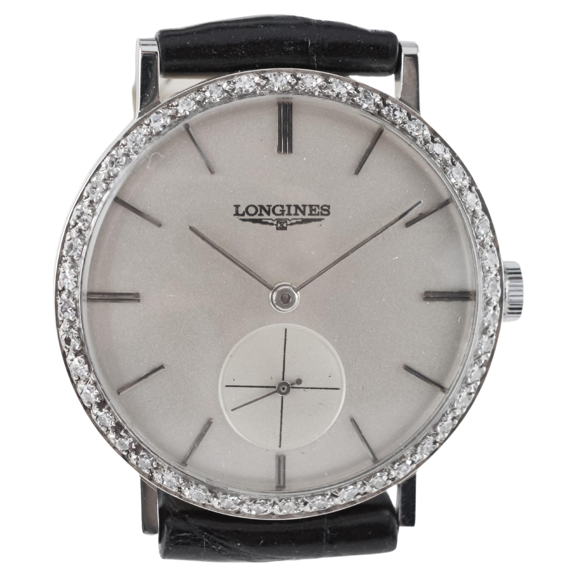 Longines 18Kt Solid White Gold Mid Century Design Tuxedo Watch 1950's / 60's For Sale 7