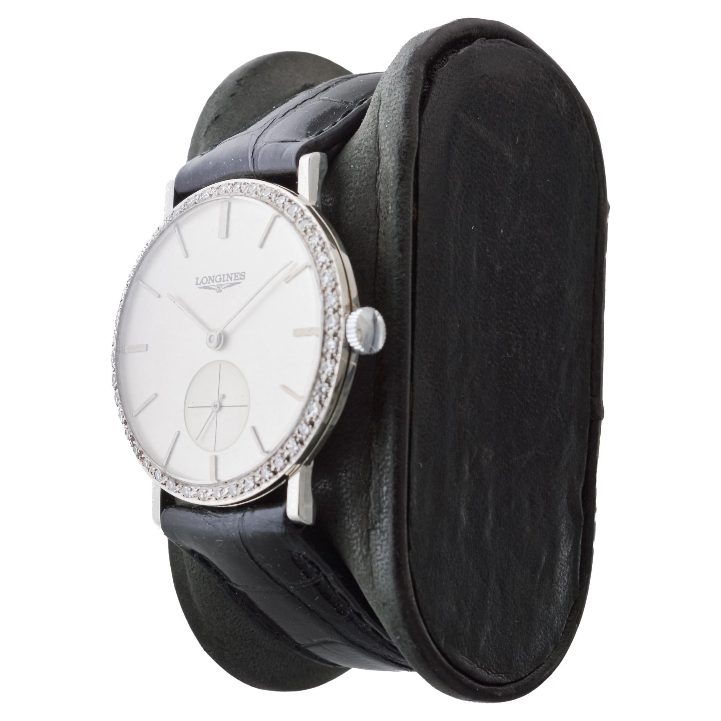 Longines 18Kt Solid White Gold Mid Century Design Tuxedo Watch 1950's / 60's For Sale 2
