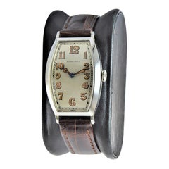 Longines 18 Karat Solid White Gold Tonneau Shaped Wristwatch from 1925