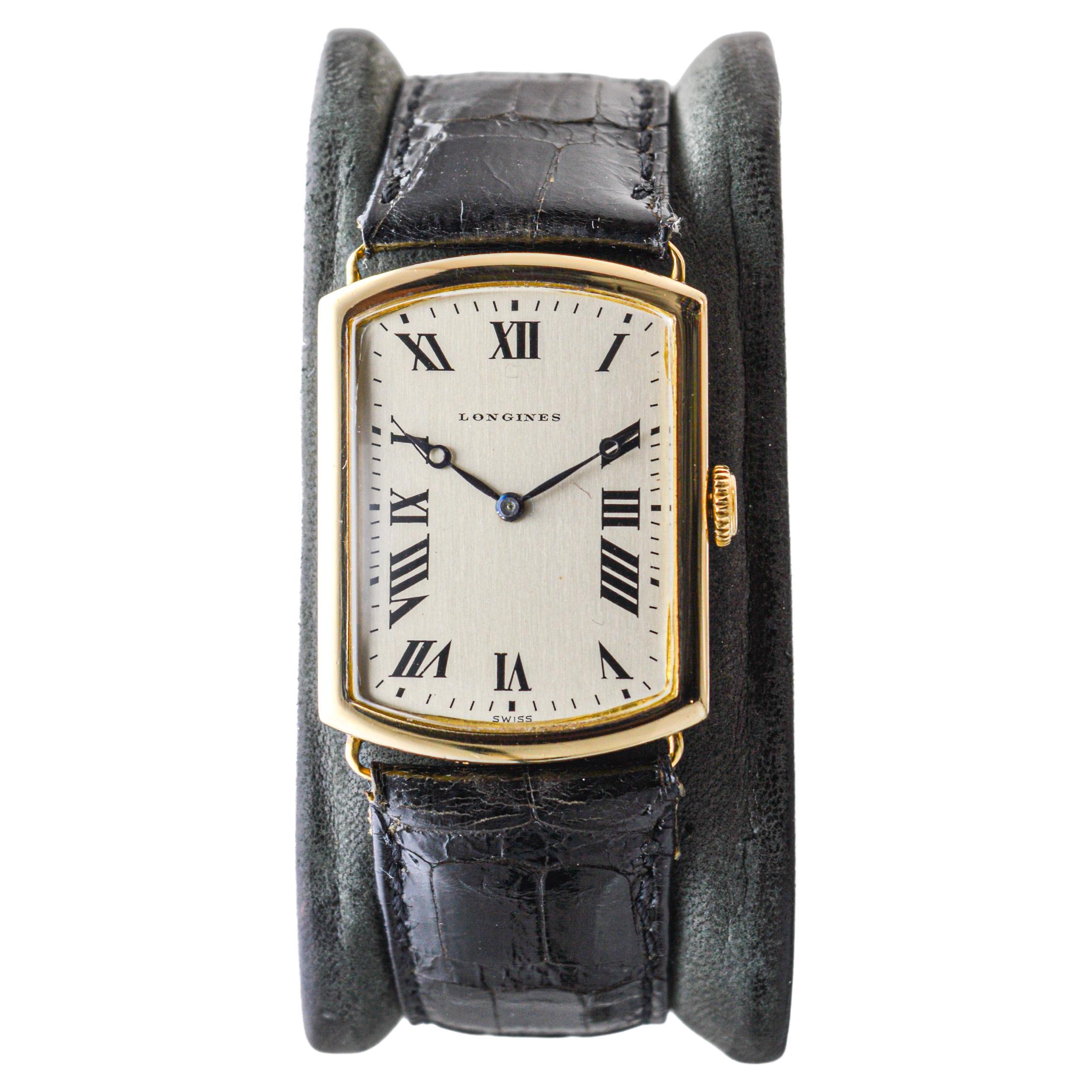 Art Deco Longines 18Kt. Yellow Gold Men's Wrist Watch, French Hallmarked 1930's For Sale