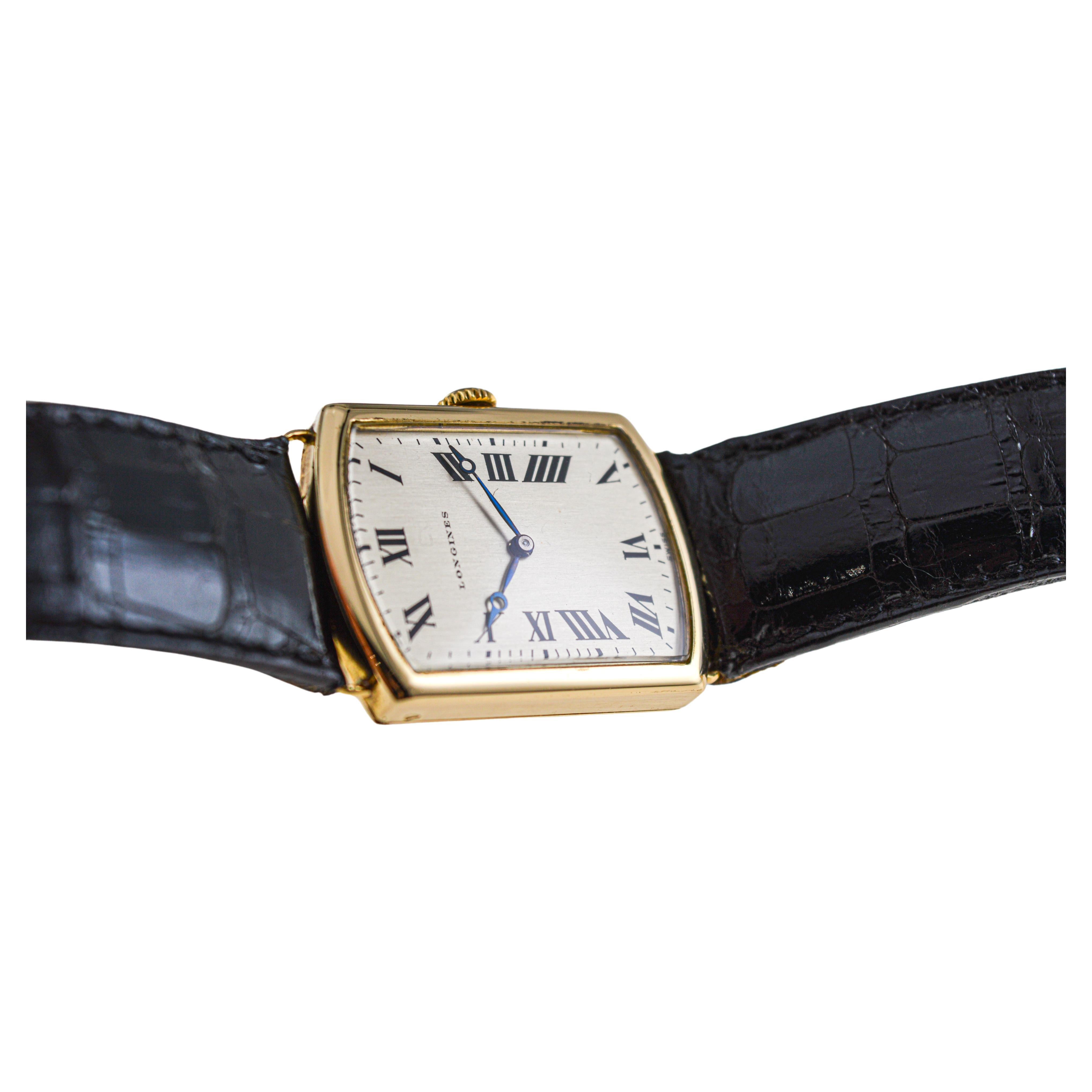 Art Deco Longines 18Kt. Yellow Gold Men's Wrist Watch, French Hallmarked 1930's For Sale