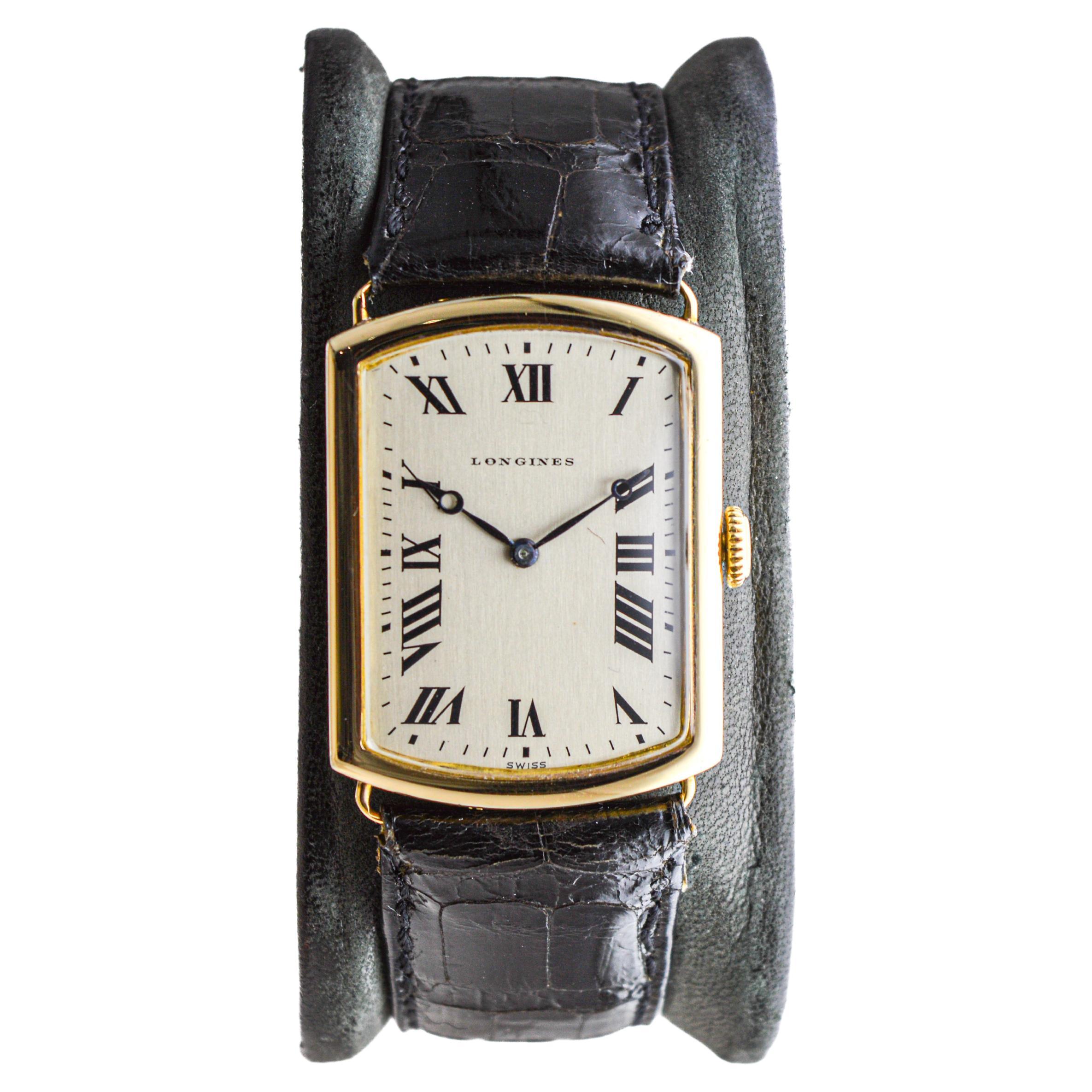 Longines 18Kt. Yellow Gold Men's Wrist Watch, French Hallmarked 1930's For Sale
