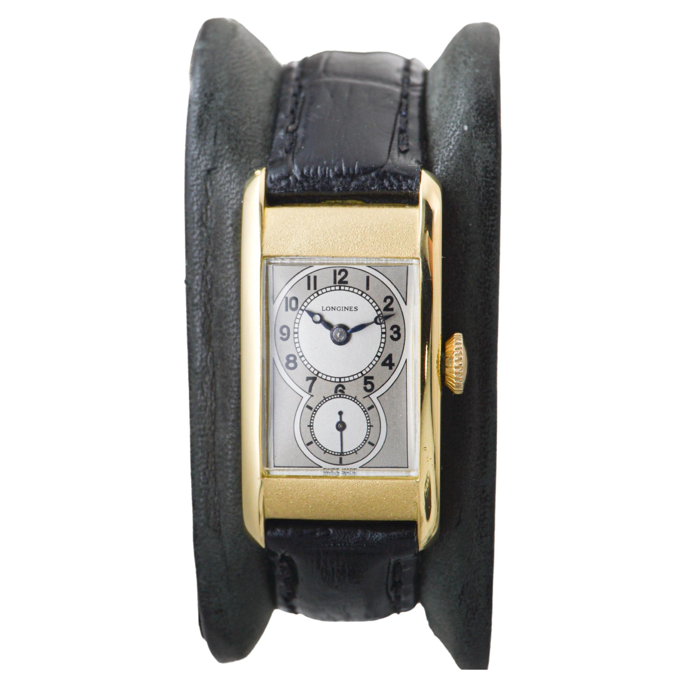 Longines 18 Karat Gelbgold Seltenes Drs. Modell Art Deco Uhr circa 1937 (Art déco) im Angebot