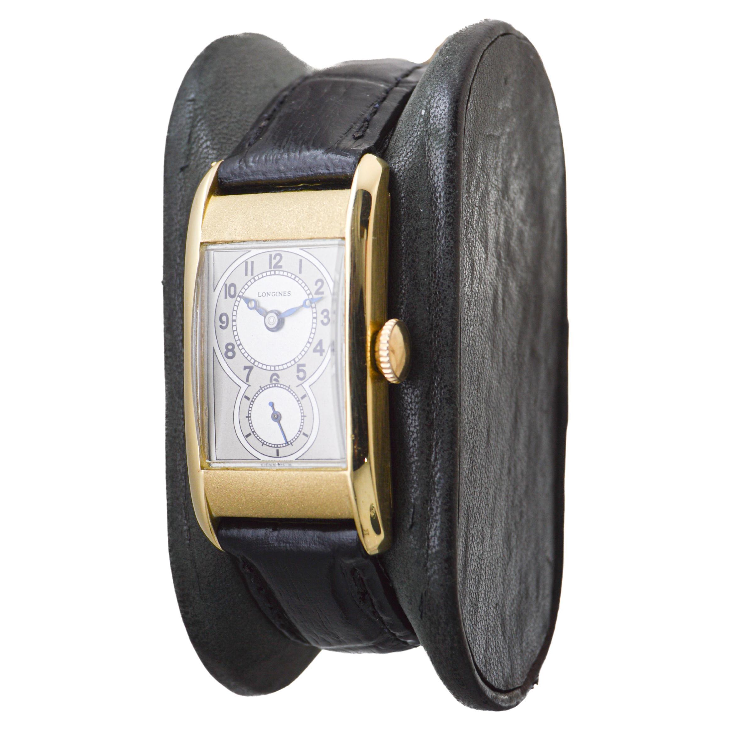 Women's or Men's Longines 18Kt Yellow Gold Rare Drs. Model Art Deco Watch circa 1937 For Sale