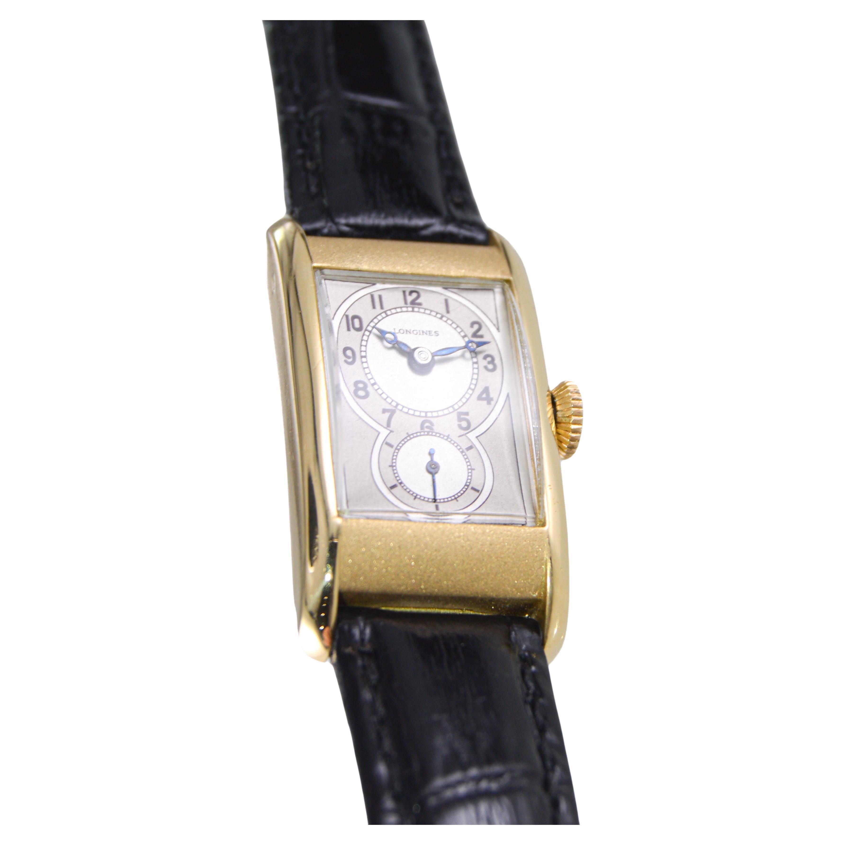 Longines 18Kt Yellow Gold Rare Drs. Model Art Deco Watch circa 1937 For Sale 1
