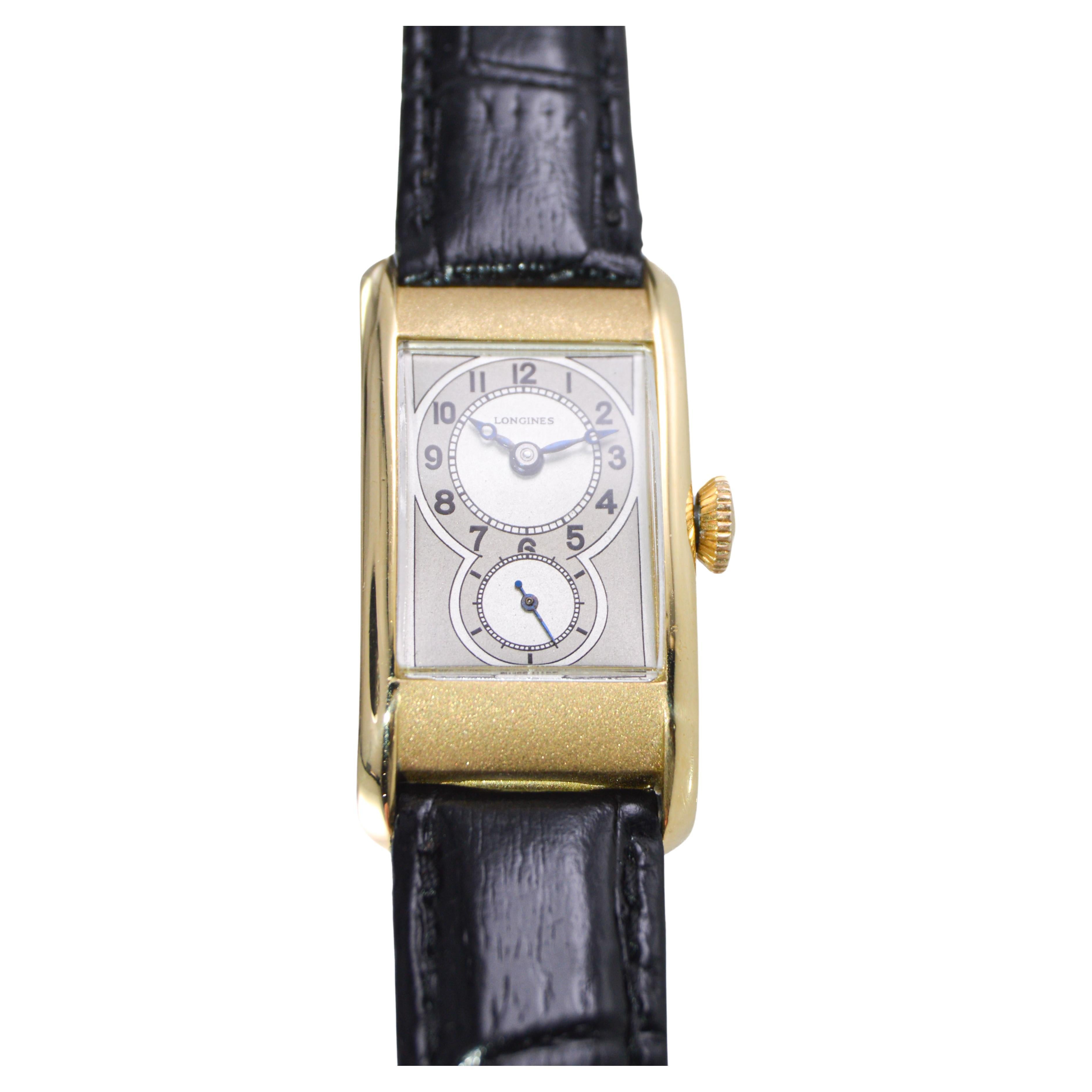 Longines 18Kt Yellow Gold Rare Drs. Model Art Deco Watch circa 1937 For Sale 2