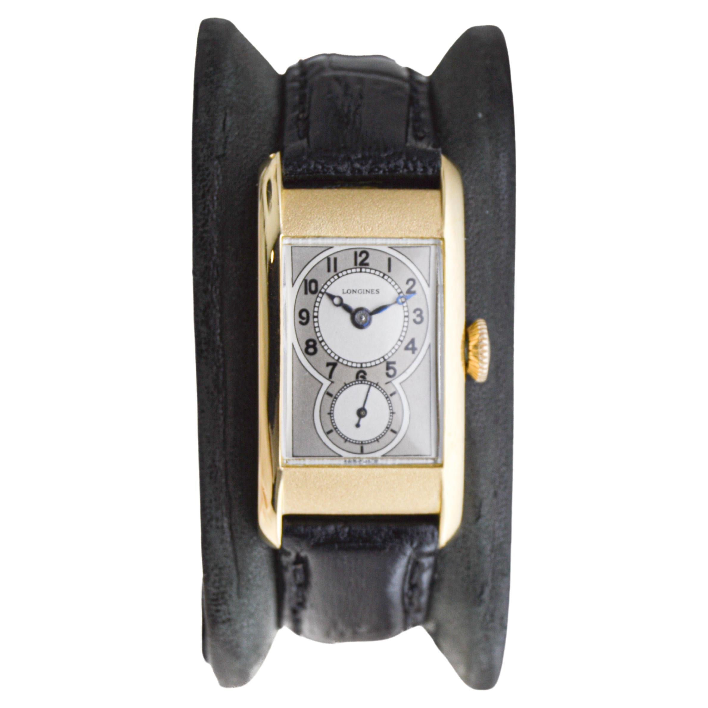 Longines 18Kt Yellow Gold Rare Drs. Model Art Deco Watch circa 1937 For Sale