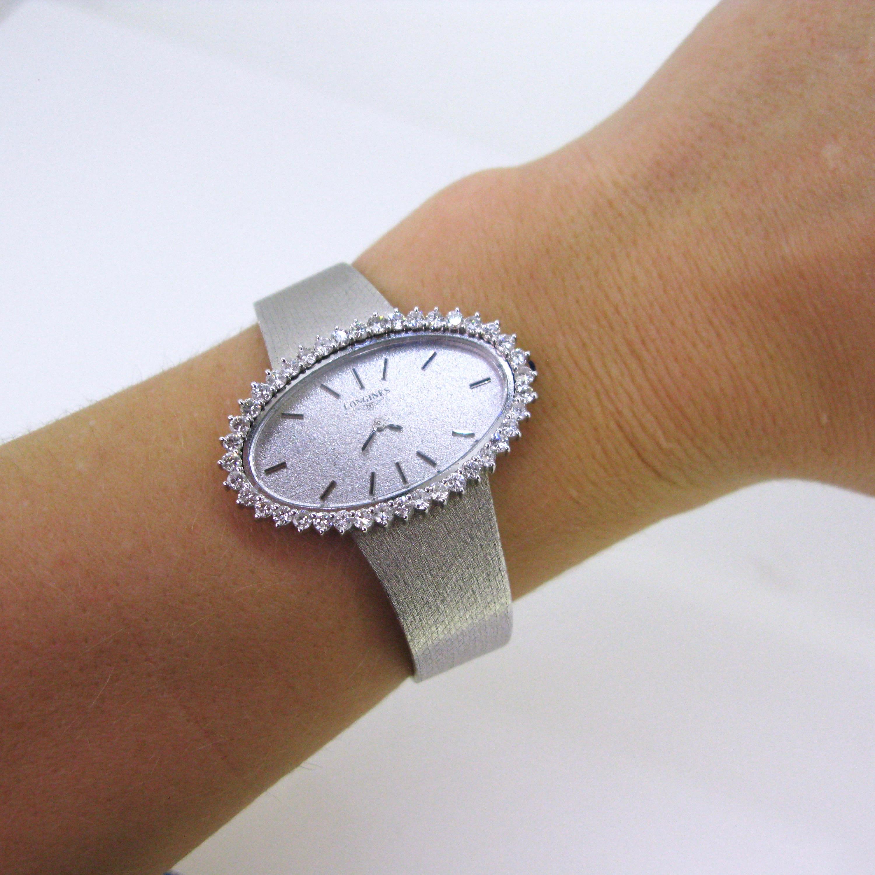 Women's or Men's Longines 1960s Lady Diamond White Gold Manual Wind Wristwatch