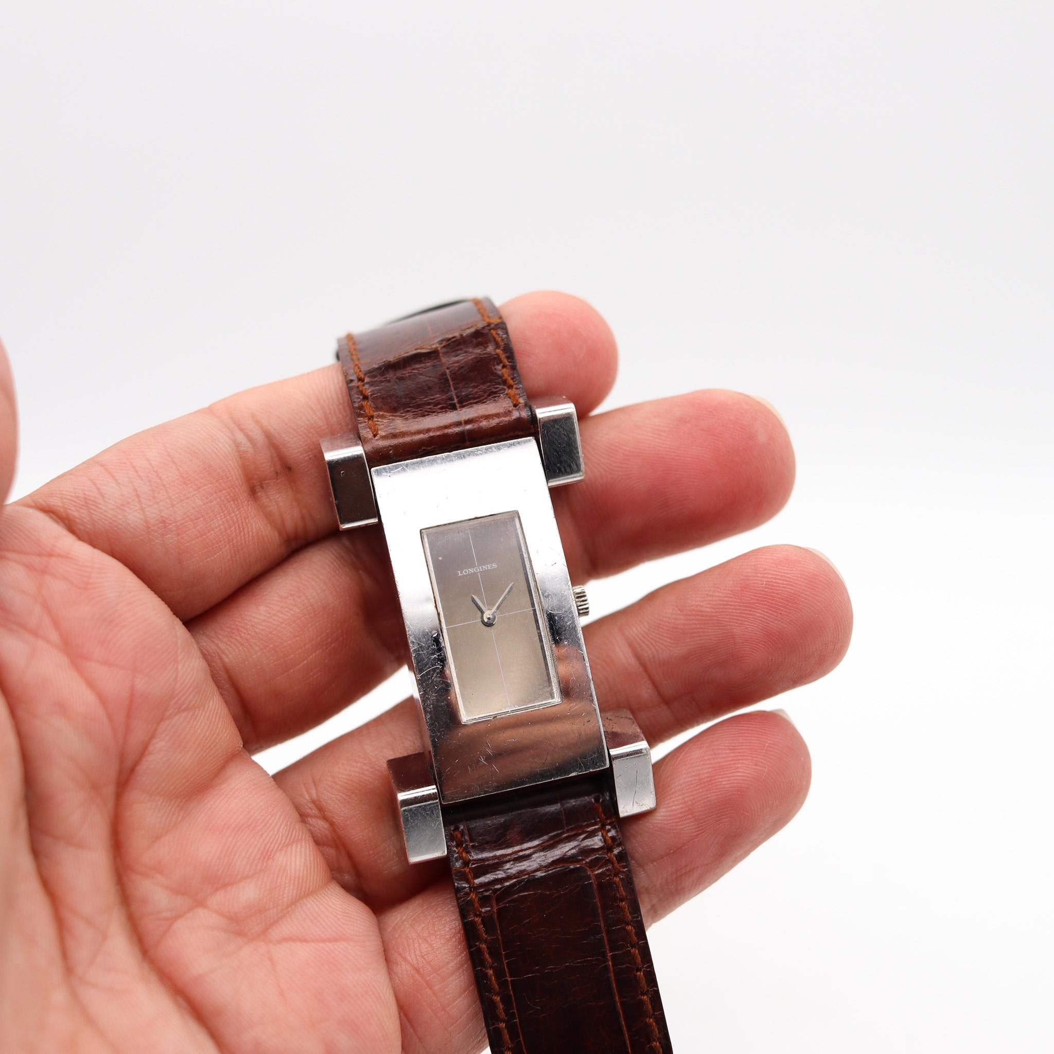Montre-bracelet cubiste géométrique Longines 1973 de Serge Manzon en argent sterling 3