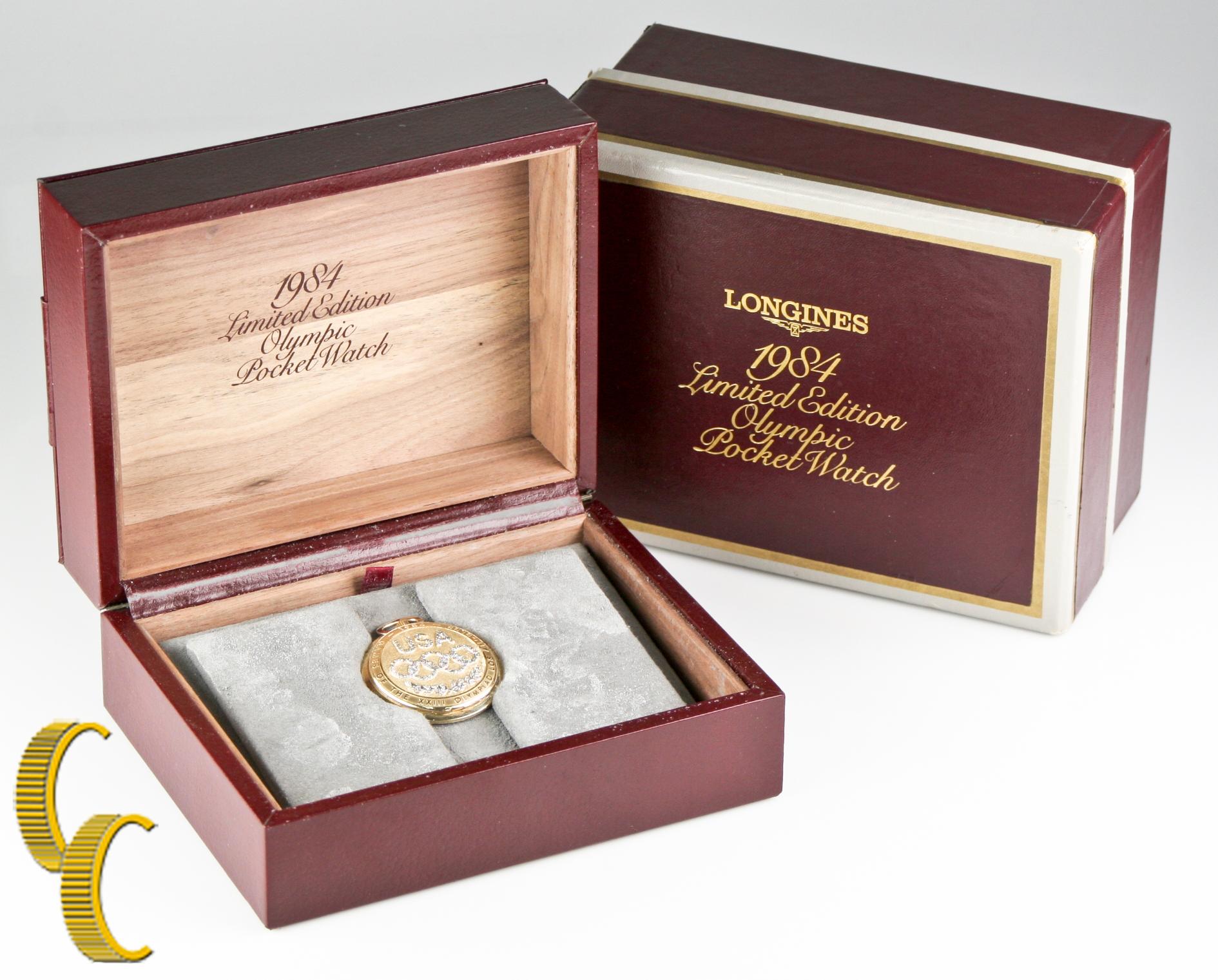 Women's or Men's Longines 1984 Limited Edition 14 Karat Gold Olympic Pocket Watch