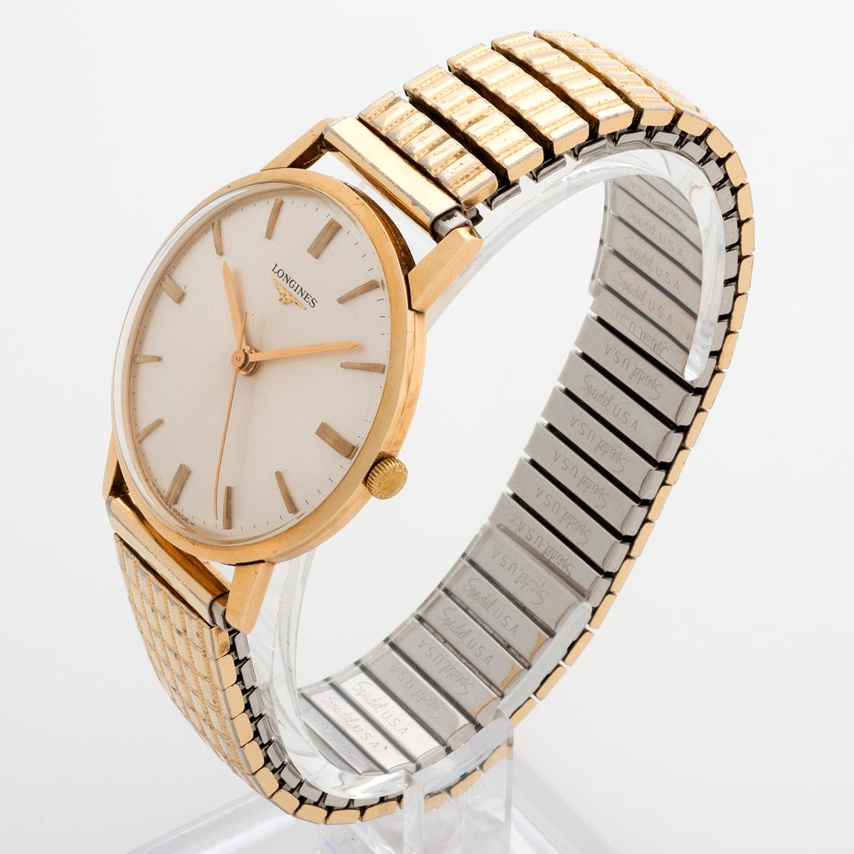 Boîte en or jaune 9K de Longines, mouvement manuel cal 280, bracelet Speidel, 1966 Bon état - En vente à Canterbury, England