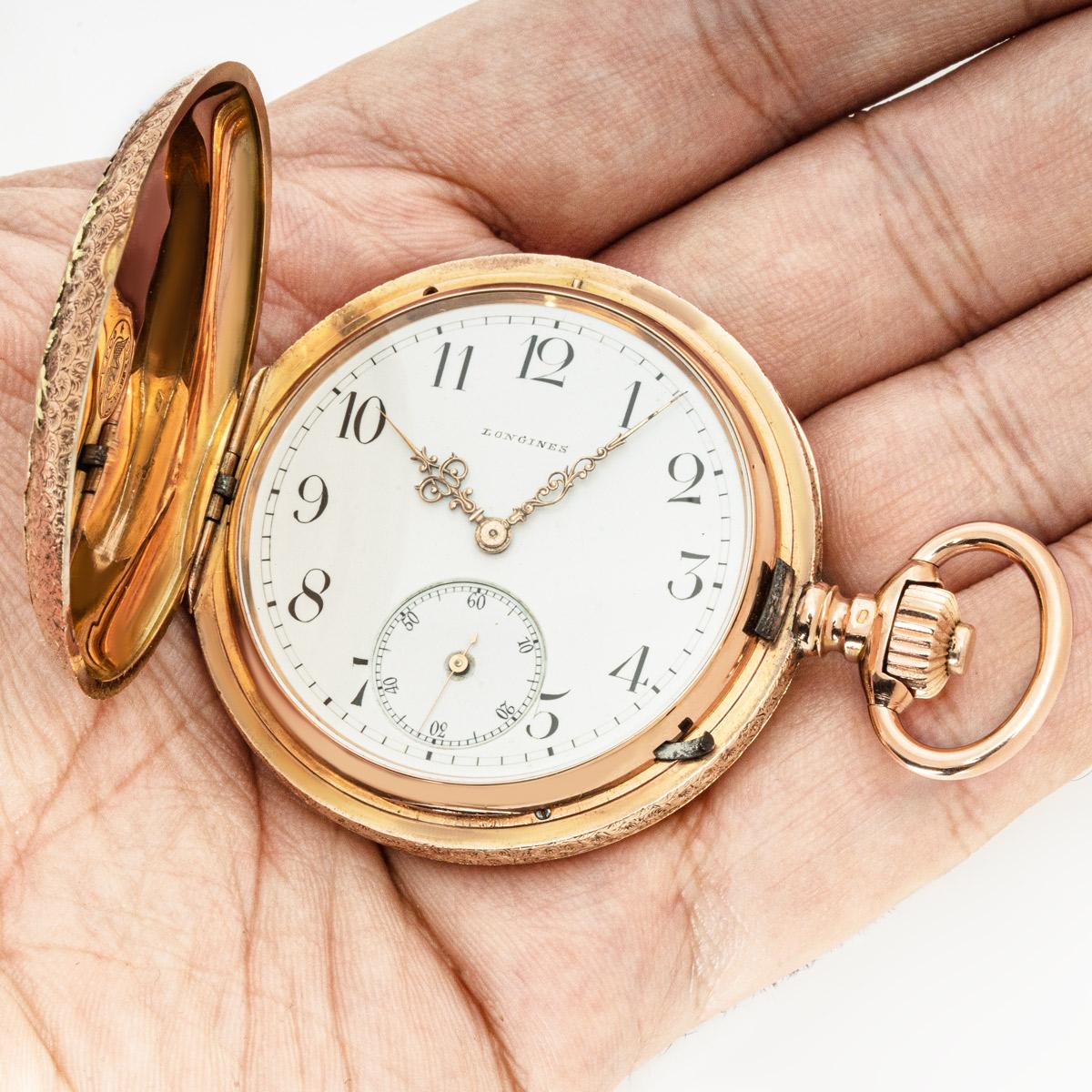 Longines. A Rare Hunting Festival Rose Gold Full Hunter Pocket Watch C1900 For Sale 3