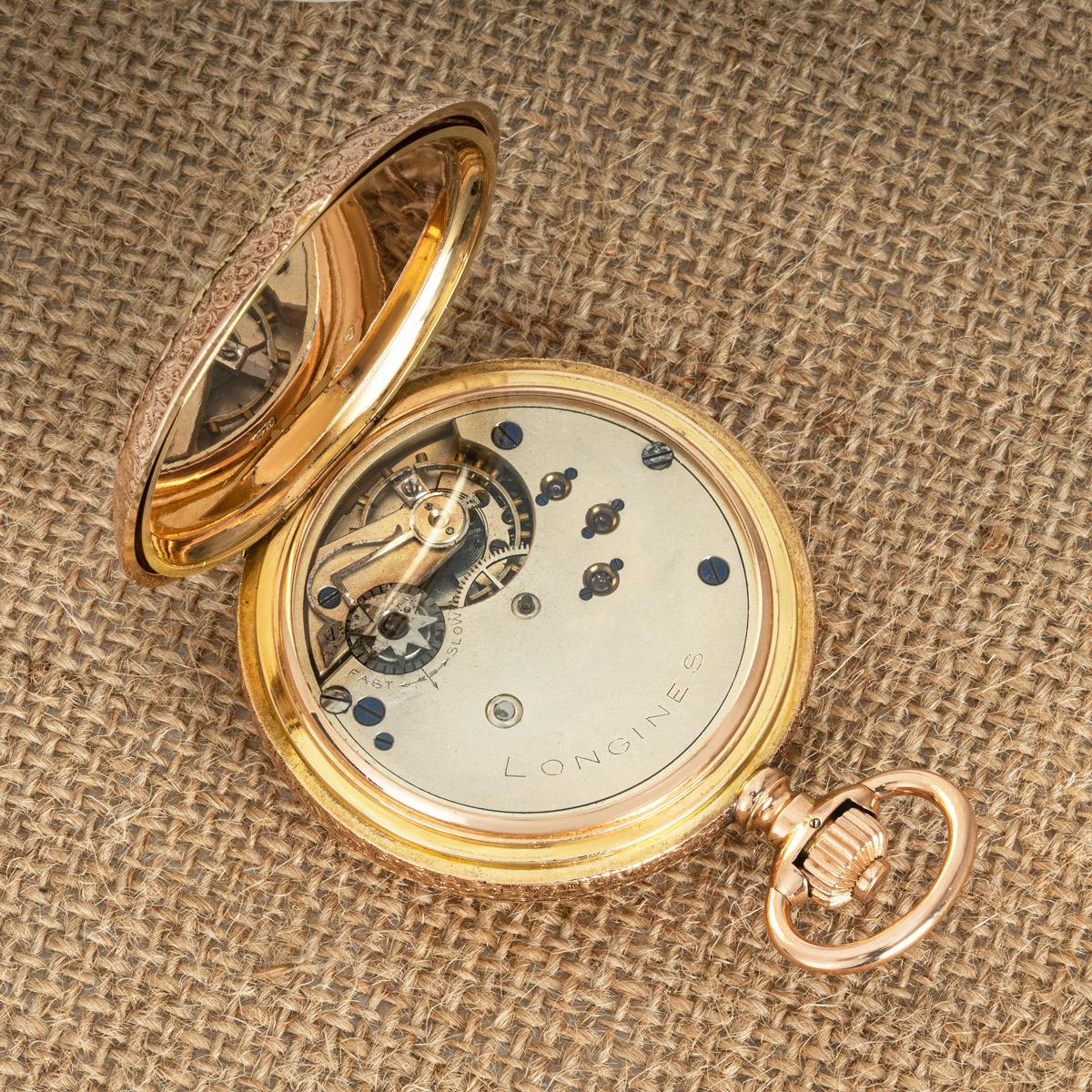 Longines. A Rare Hunting Festival Rose Gold Full Hunter Pocket Watch C1900 For Sale 4