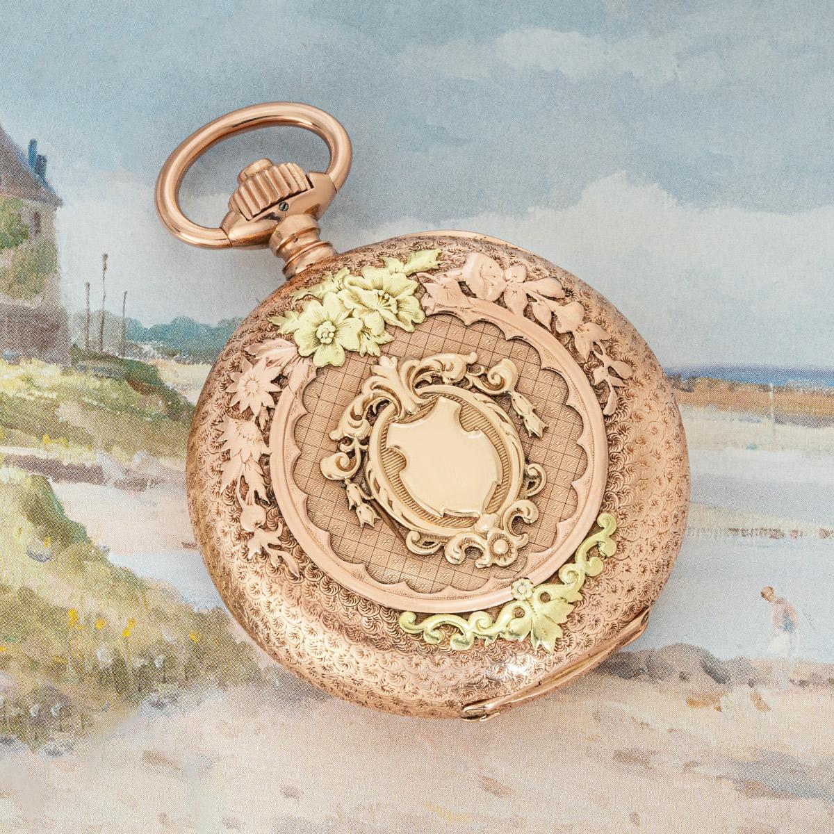 Longines. A Rare Hunting Festival Rose Gold Full Hunter Pocket Watch C1900 For Sale 1