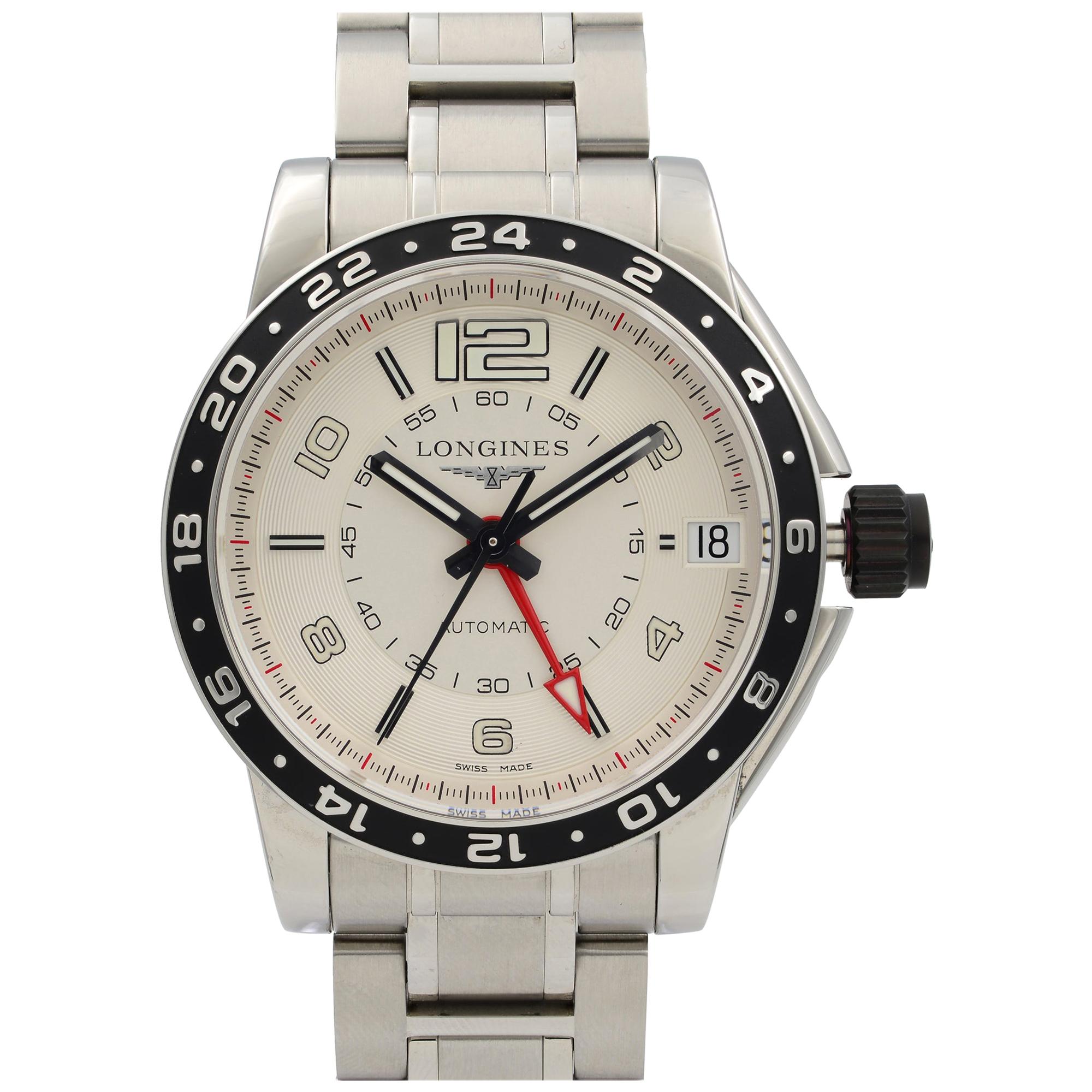 Longines Admiral GMT Steel Silver Arabic Dial Automatic Mens Watch L3.668.4.76.6