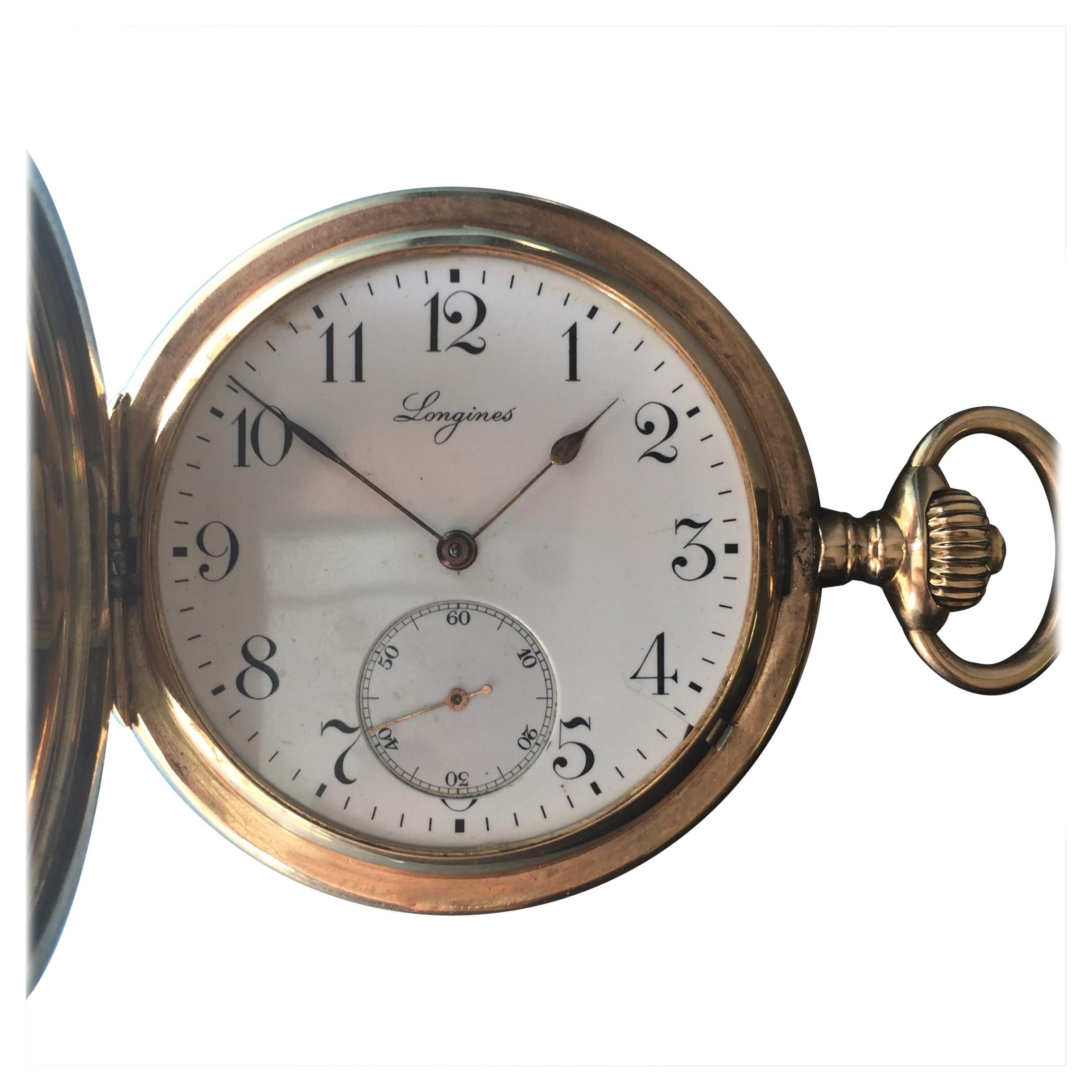 Longines Antique Pocket Watch 14 Karat Yellow, Solid Gold 1910 Grand Prix For Sale