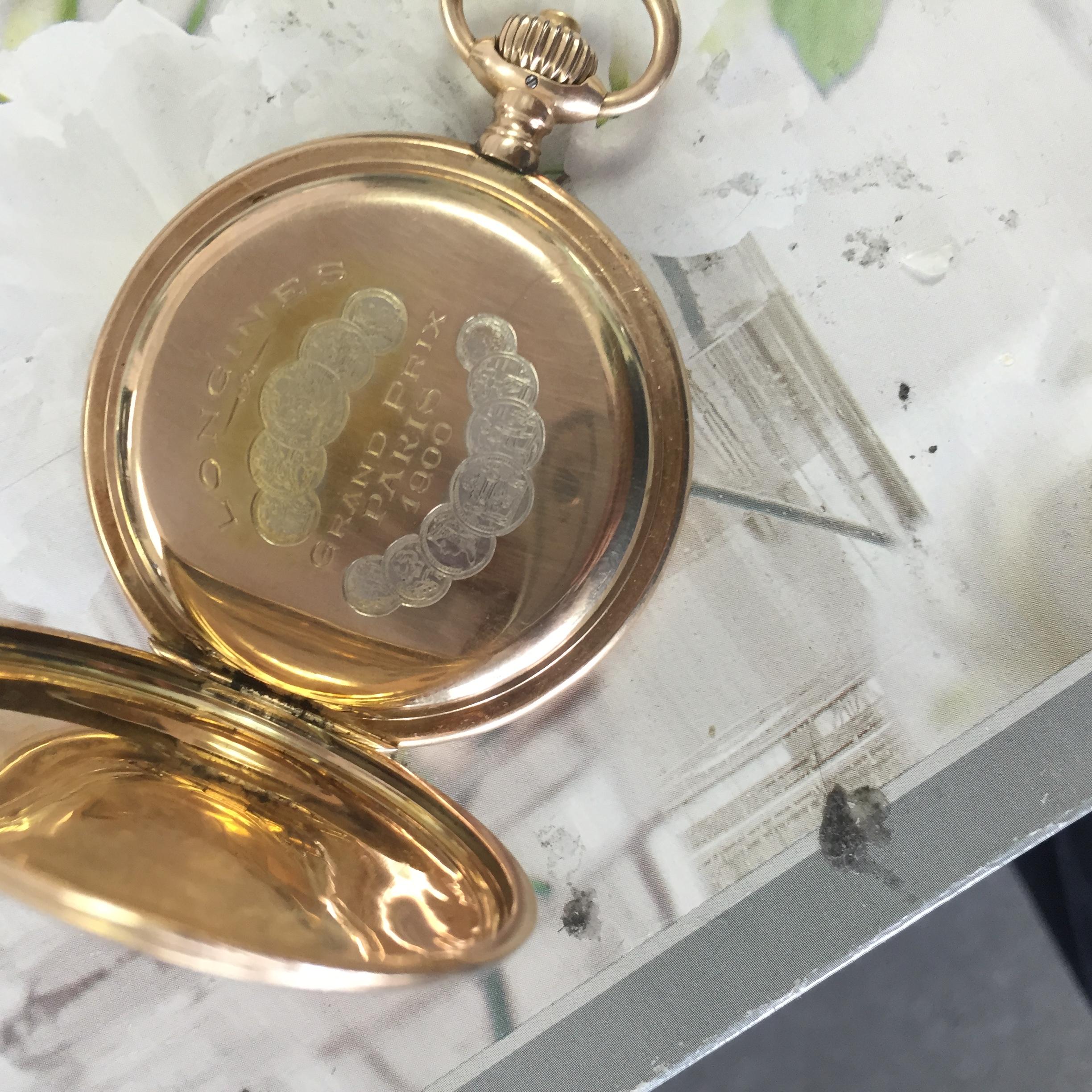 Longines Antique Pocket Watch 14 Karat Yellow, Solid Gold 1910 Grand Prix In Good Condition For Sale In West Hollywood, CA